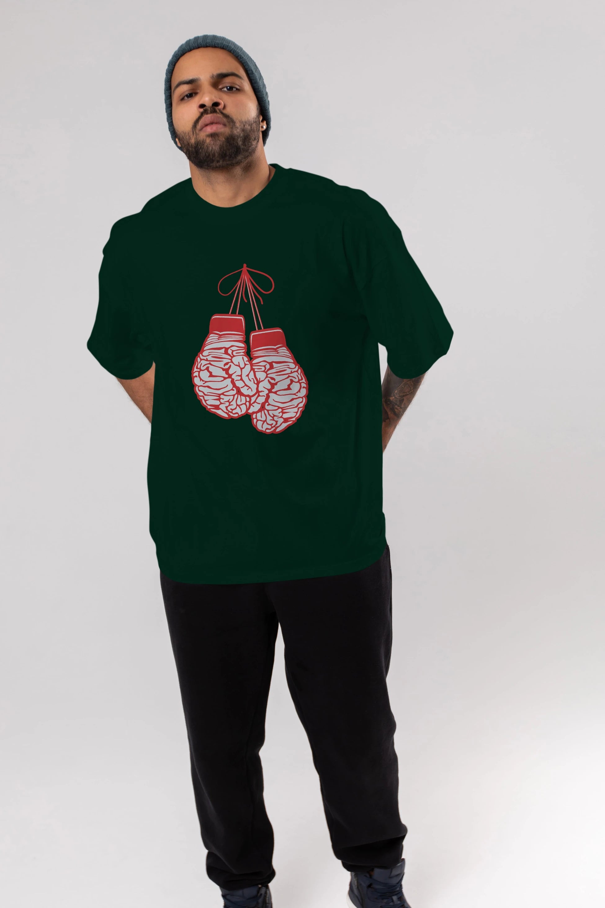 Brain Gloves Ön Baskılı Oversize t-shirt %100 pamuk Erkek Kadın Unisex