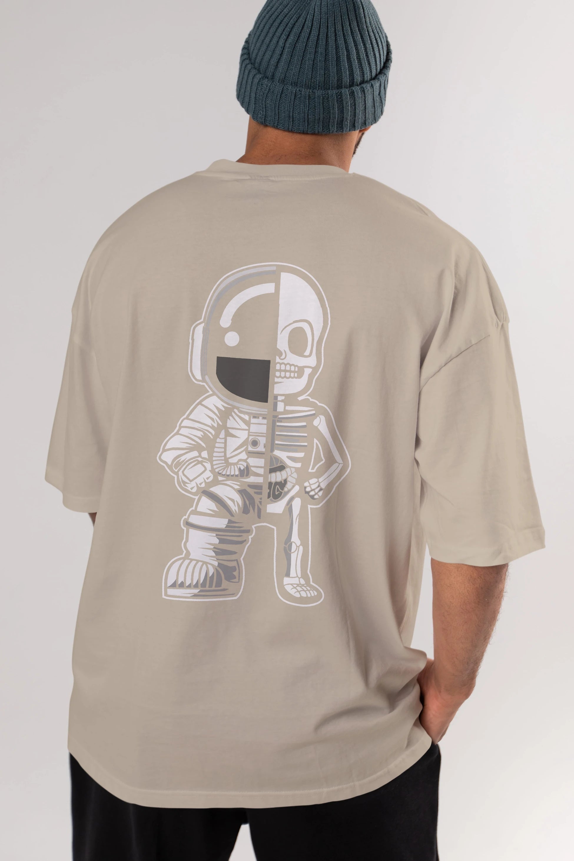 Astronaut Half Skeleton Arka Baskılı Oversize t-shirt Erkek Kadın Unisex