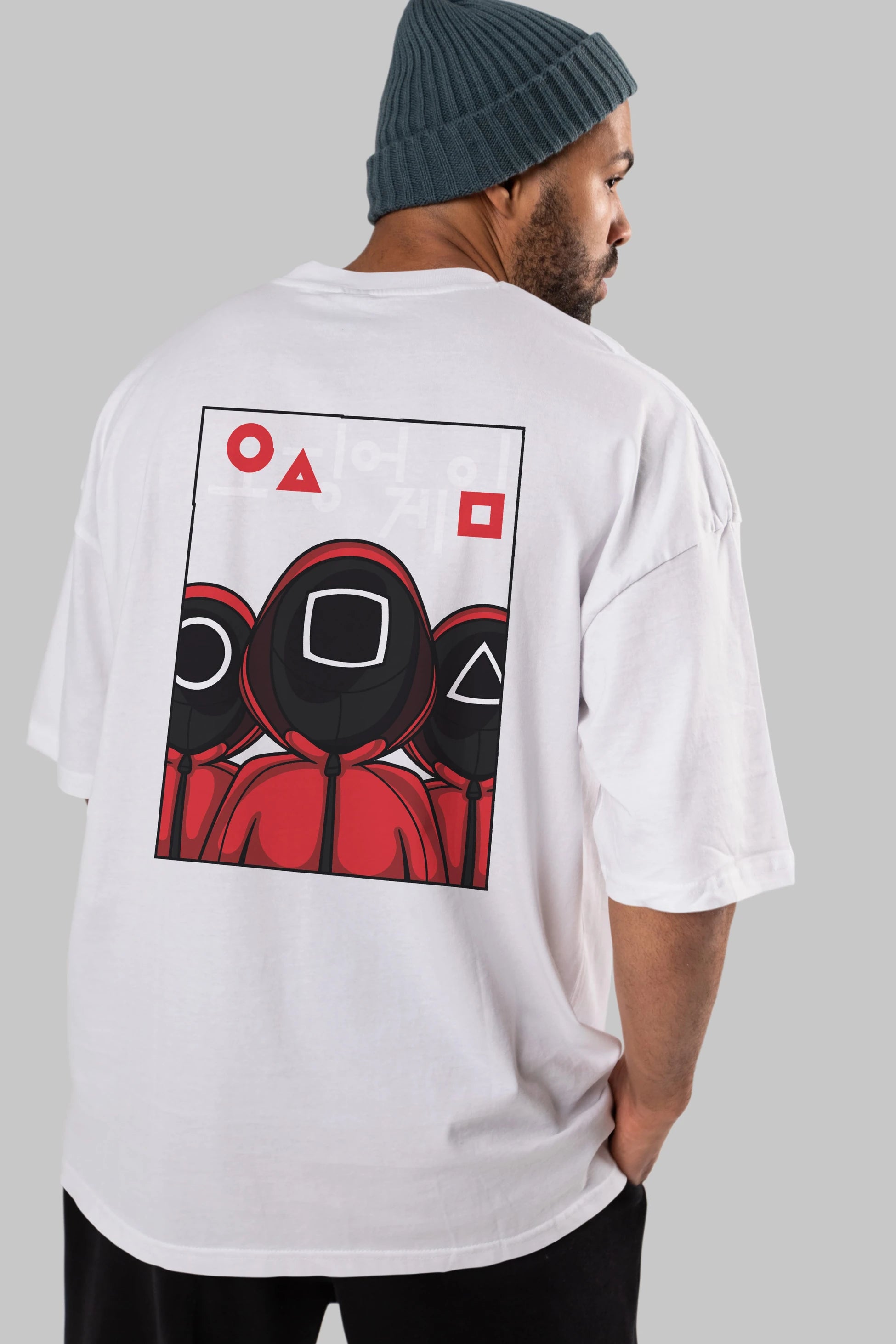 Squid Game (7) Arka Baskılı Oversize t-shirt Erkek Kadın Unisex %100 Pamuk Bisiklet Yaka tişort