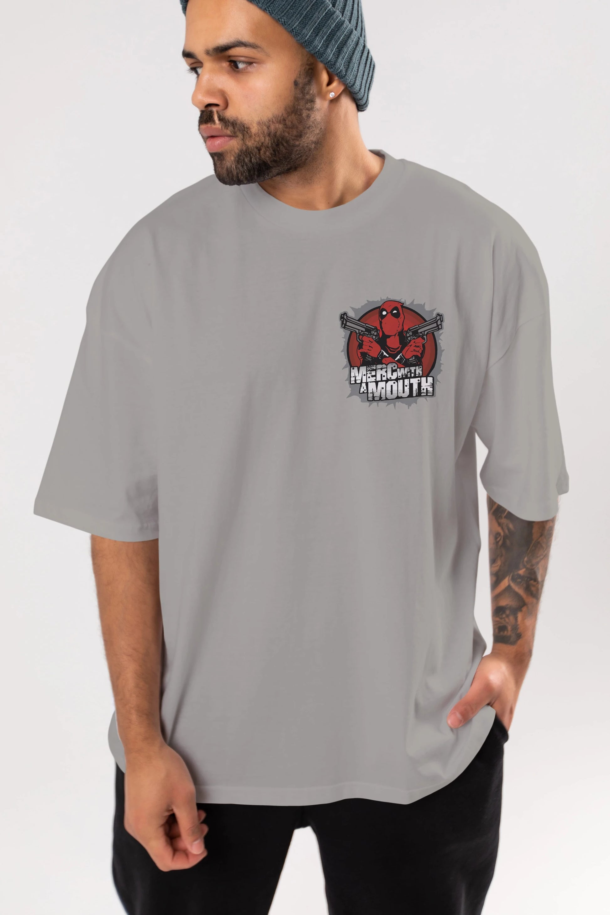 Deadpool (13) Ön Sol Baskılı Oversize t-shirt Erkek Kadın Unisex %100 Pamuk Bisiklet Yaka tişort