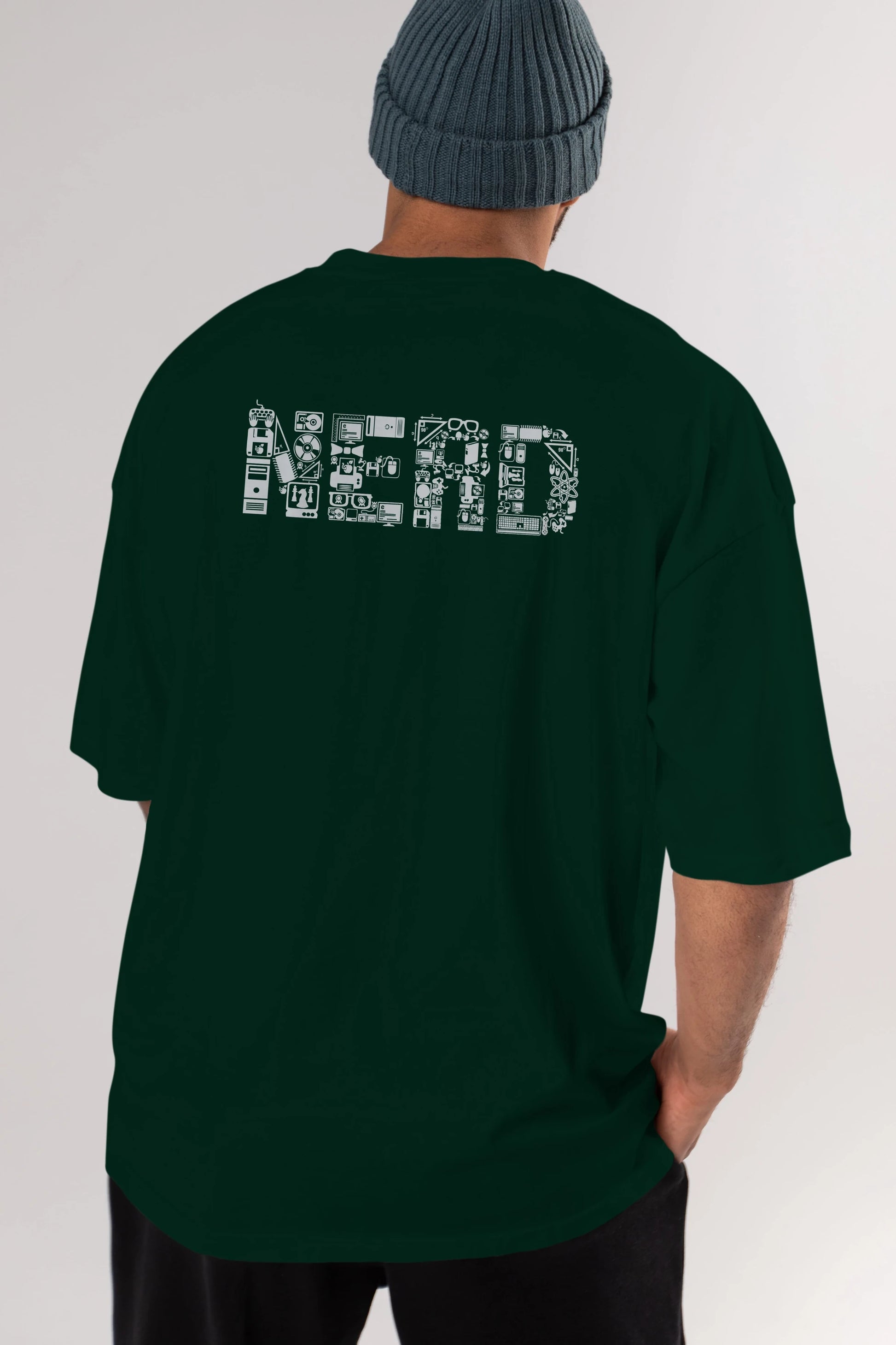 NERD Arka Baskılı Oversize t-shirt %100 pamuk Erkek Kadın Unisex