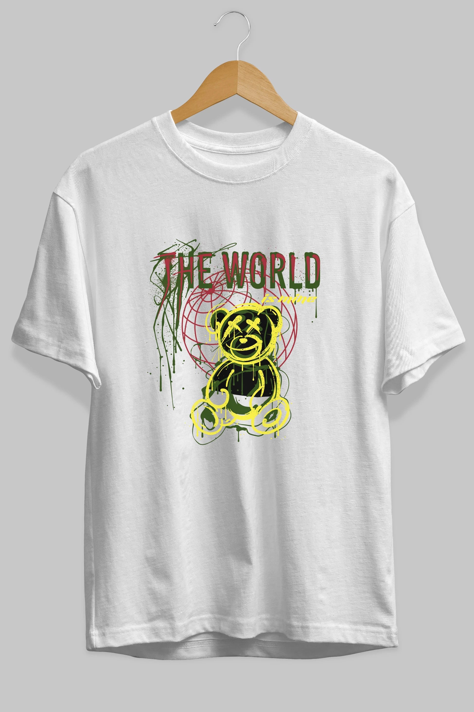 The World is Mine Bear Ön Baskılı Oversize t-shirt Erkek Kadın Unisex