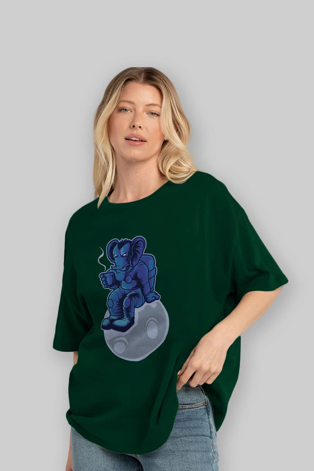 Space Elephant Drink Coffee Ön Baskılı Oversize t-shirt Erkek Kadın Unisex