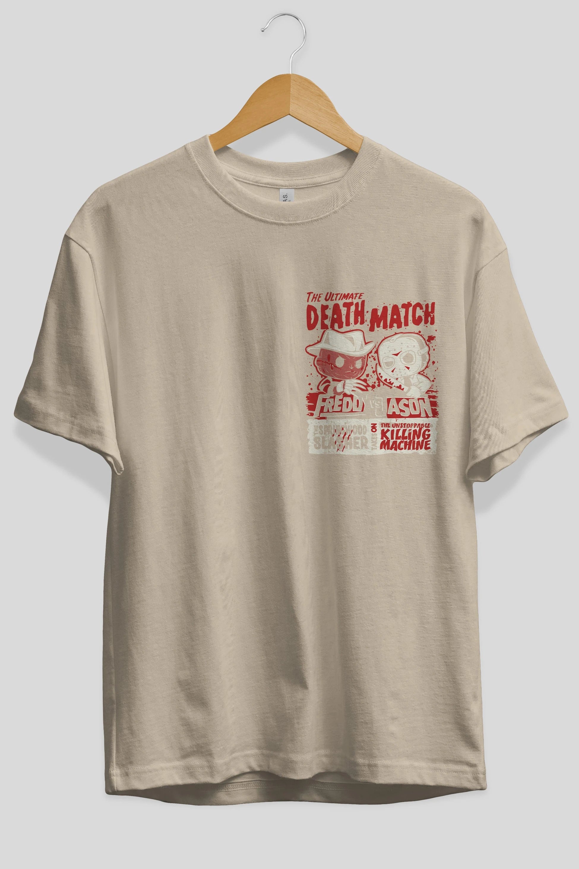 Freddy vs Jason Ön Sol Baskılı Oversize t-shirt Erkek Kadın Unisex %100 Pamuk Bisiklet Yaka tişort