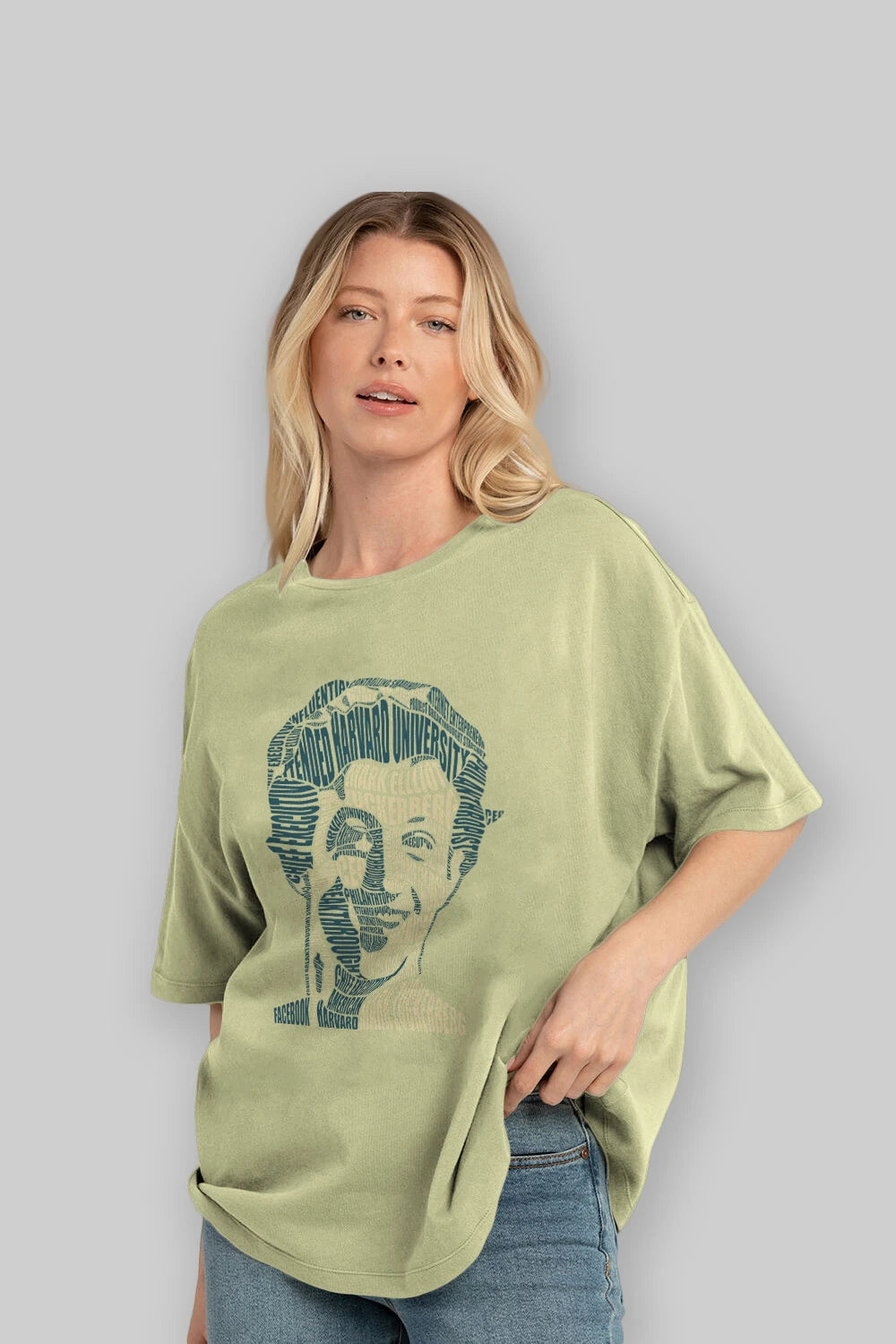 Mark Zuckerberg Calligram Ön Baskılı Oversize t-shirt %100 pamuk Erkek Kadın Unisex