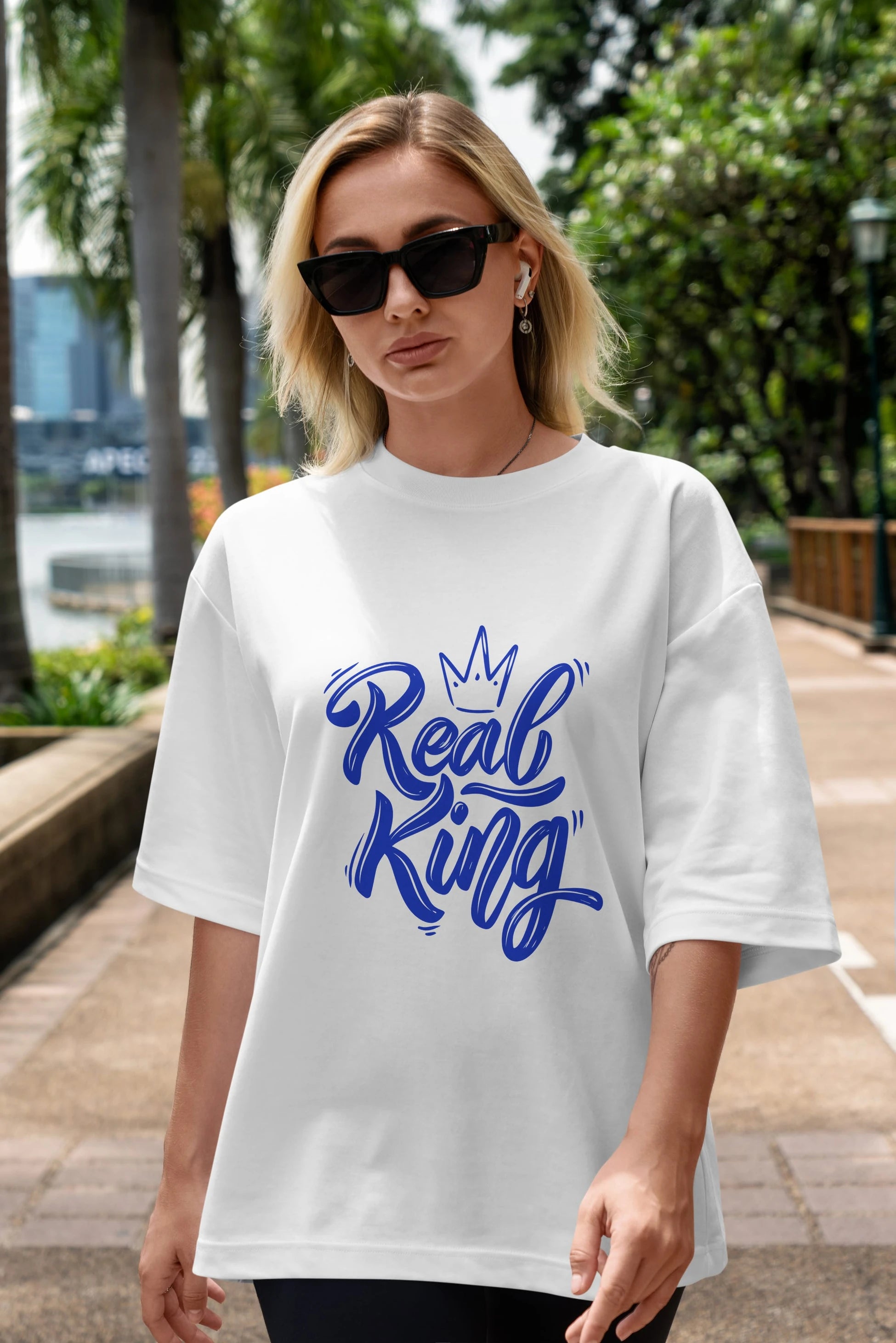 Real King Yazılı Ön Baskılı Oversize t-shirt Erkek Kadın Unisex