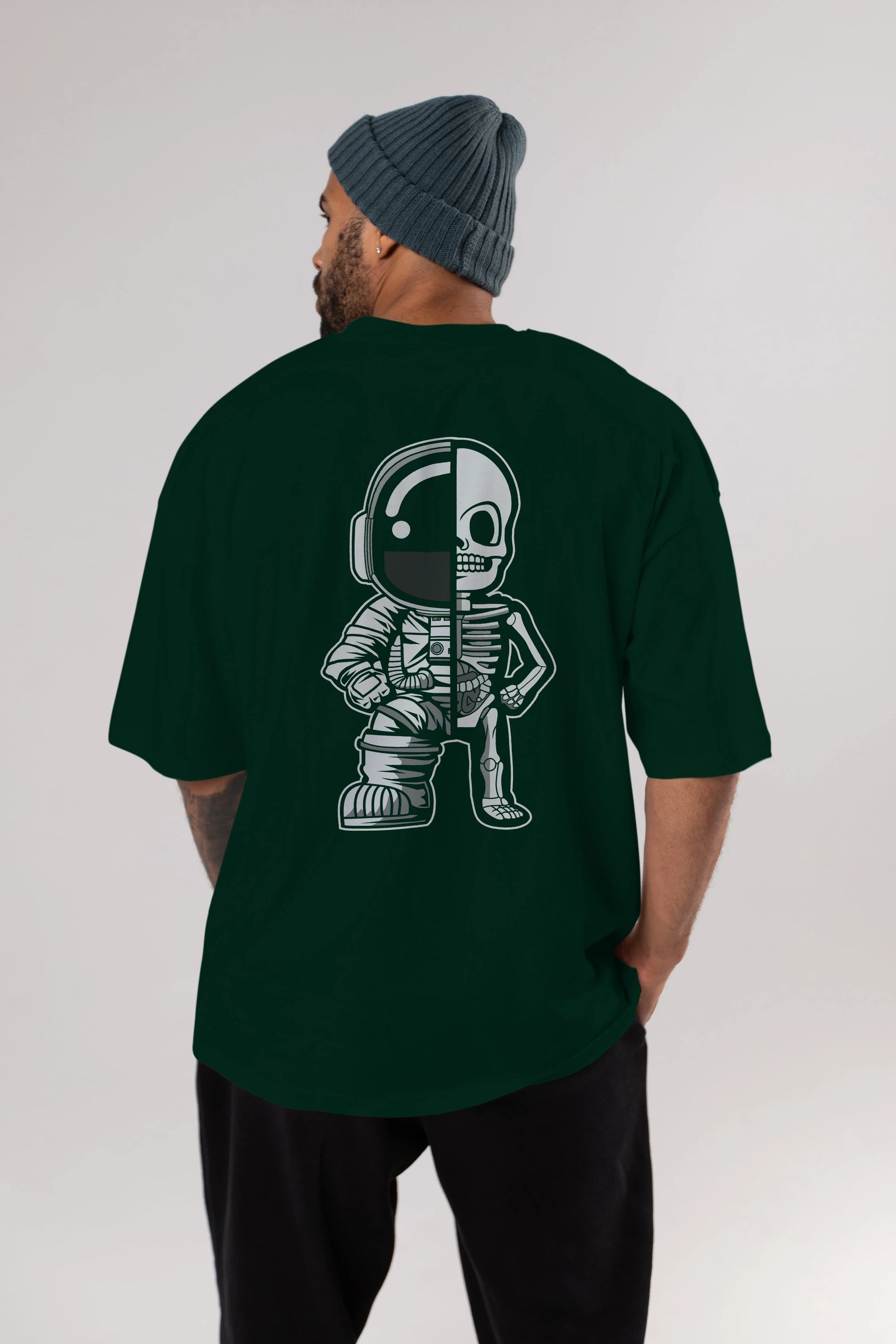 Astronaut Half Skeleton Arka Baskılı Oversize t-shirt Erkek Kadın Unisex