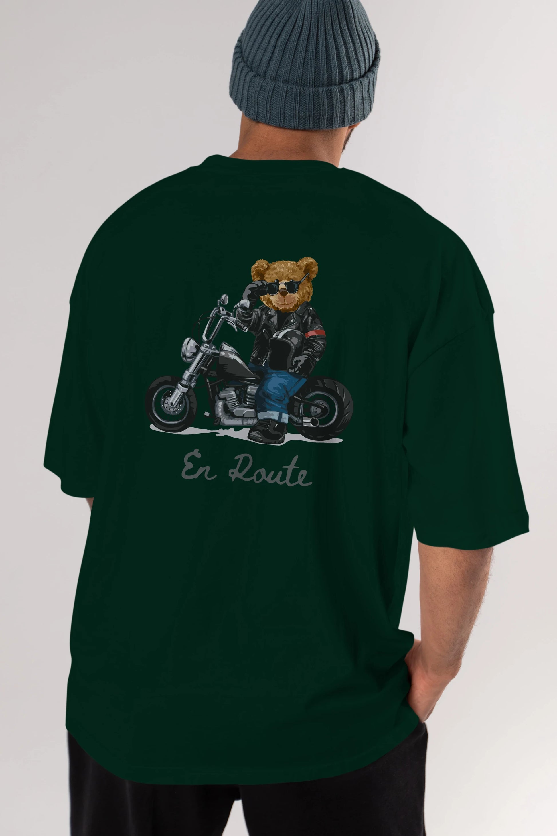 Teddy Bear En Route Arka Baskılı Oversize t-shirt Erkek Kadın Unisex %100 Pamuk