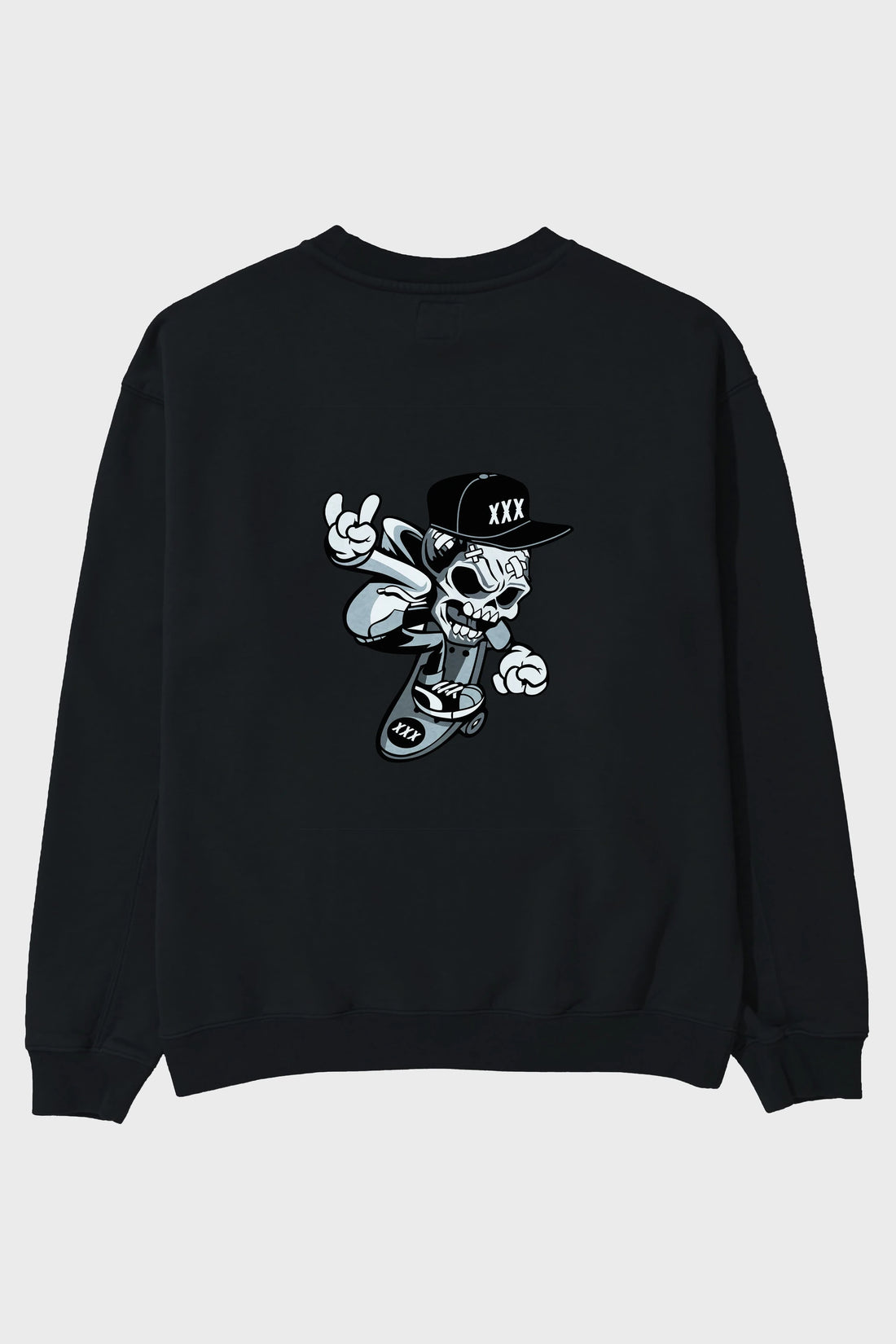 Skull Skateboard Arka Baskılı Oversize Sweatshirt Erkek Kadın Unisex