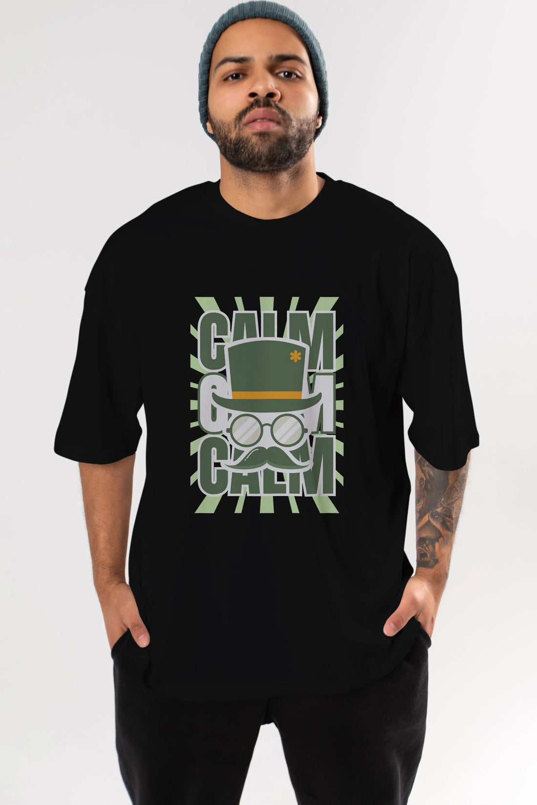 Calm Yazılı Ön Baskılı Oversize t-shirt Erkek Kadın Unisex