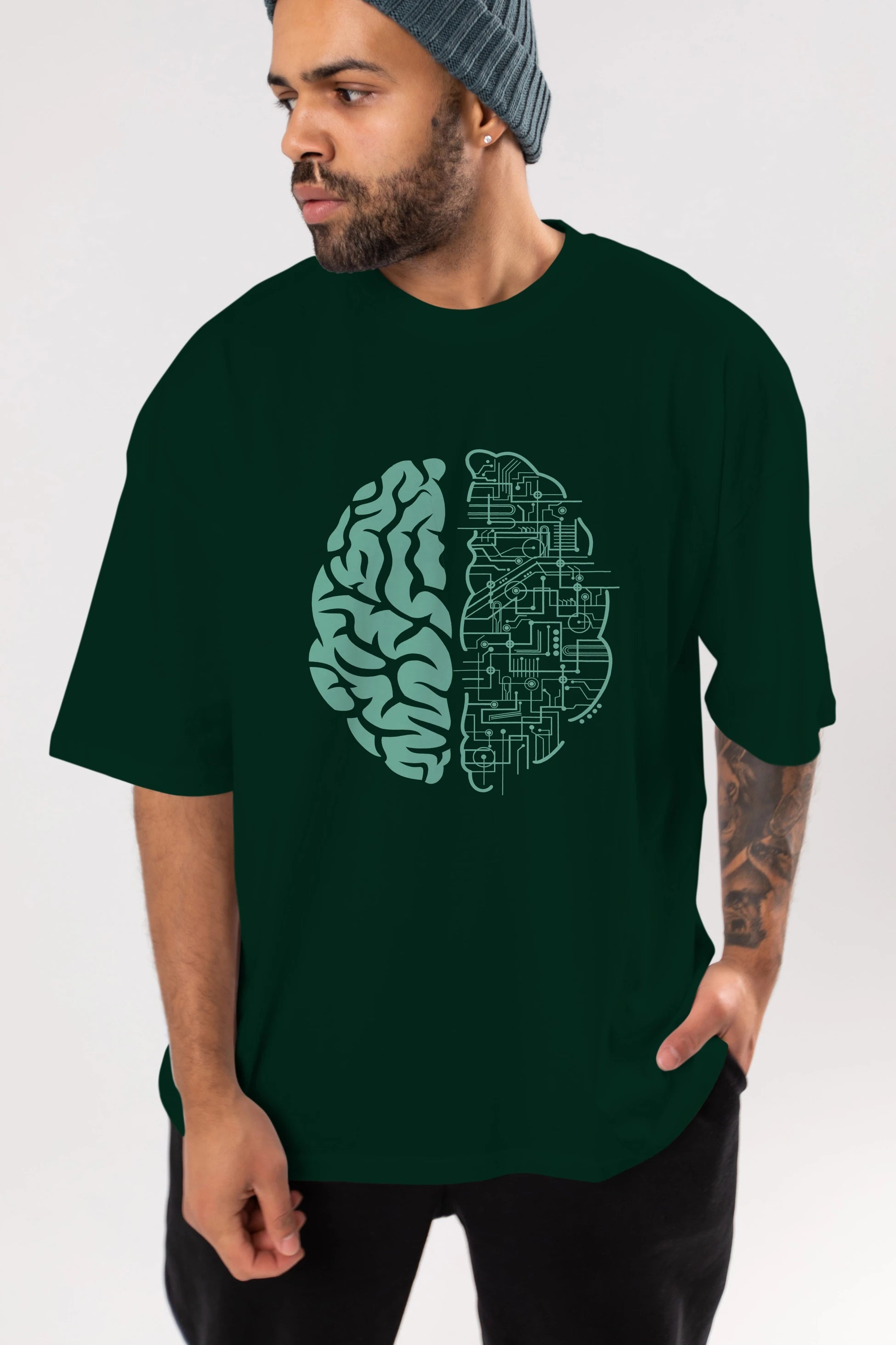 Electric Brain Ön Baskılı Oversize t-shirt %100 pamuk Erkek Kadın Unisex