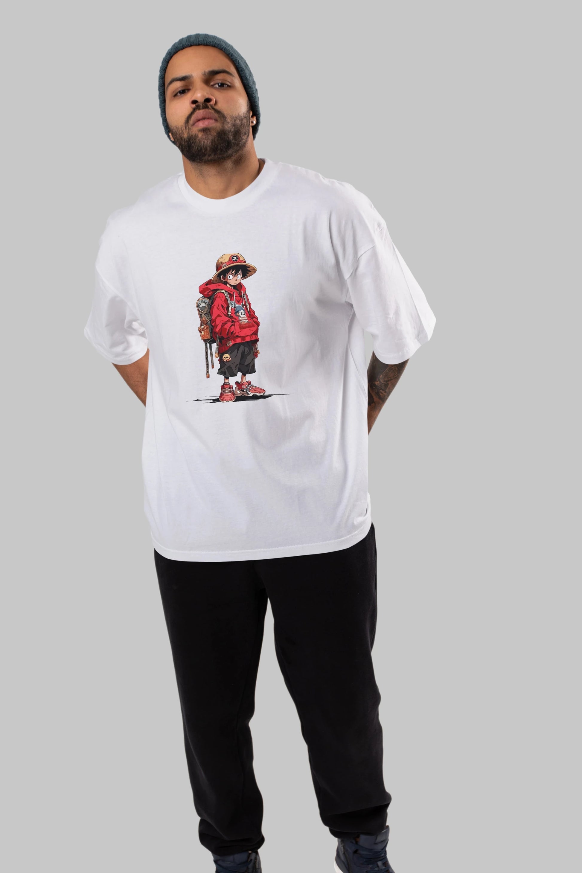One Piece Ön Baskılı Oversize t-shirt Erkek Kadın Unisex %100 Pamuk Bisiklet Yaka tişort