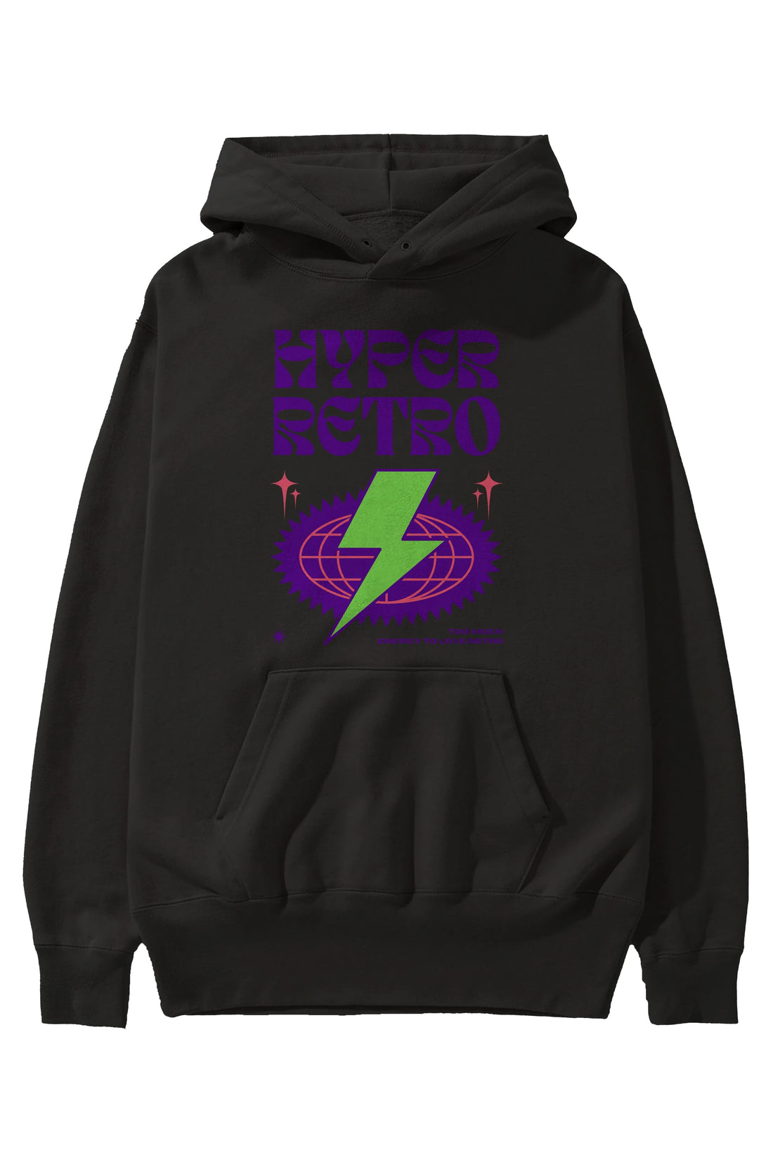 Hyper Retro Yazılı Ön Baskılı Oversize Hoodie Kapüşonlu Sweatshirt Erkek Kadın Unisex