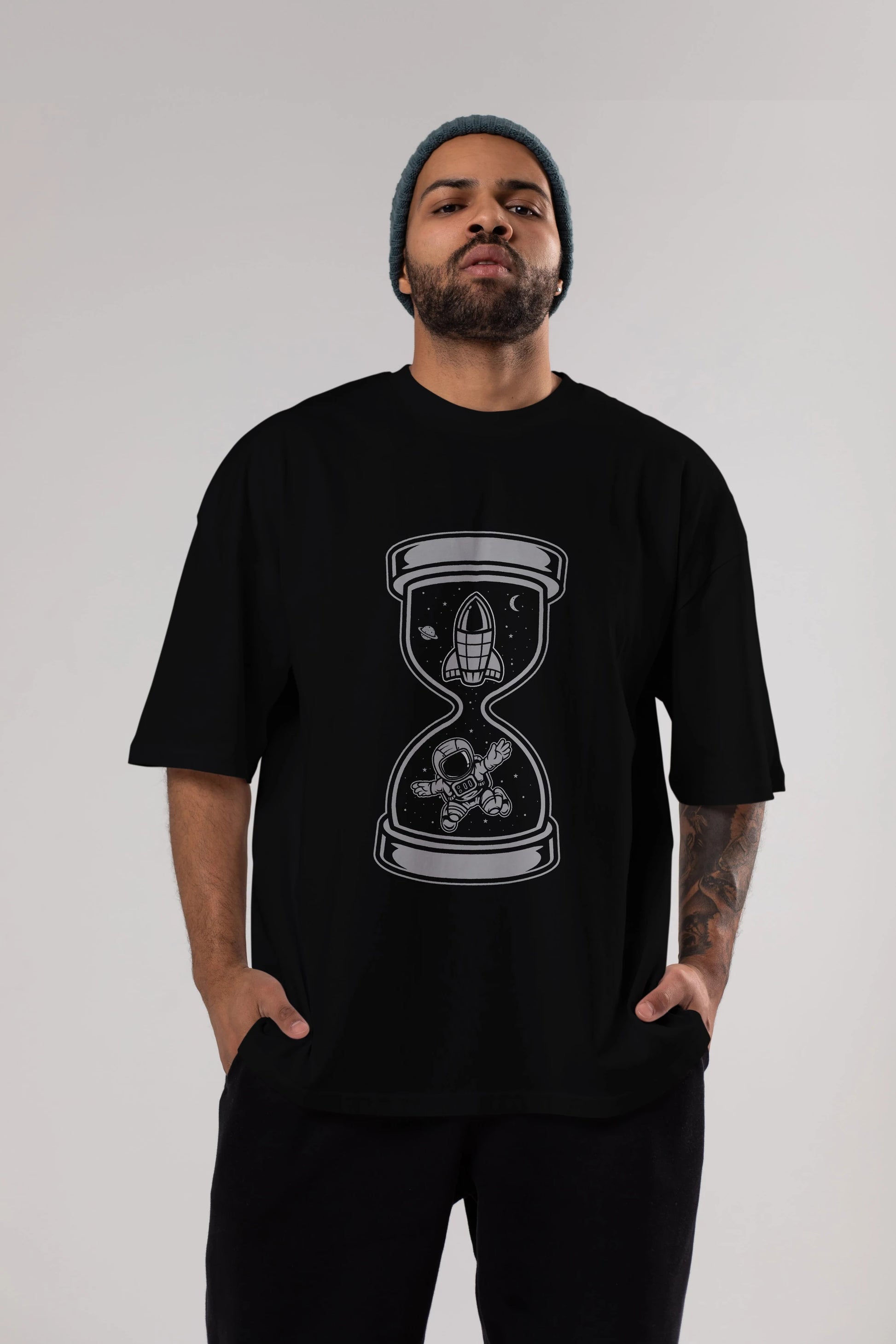 Astronaut Time Ön Baskılı Oversize t-shirt Erkek Kadın Unisex
