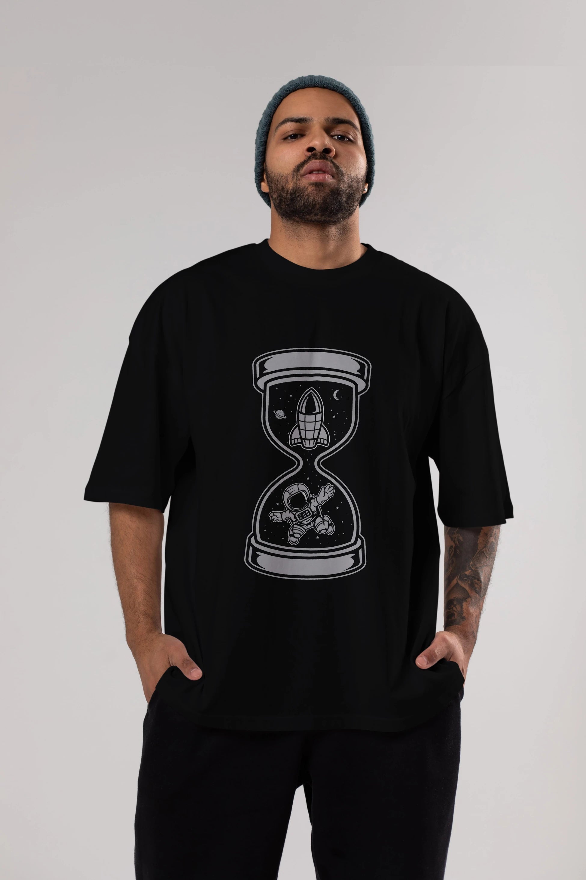 Astronaut Time Ön Baskılı Oversize t-shirt Erkek Kadın Unisex
