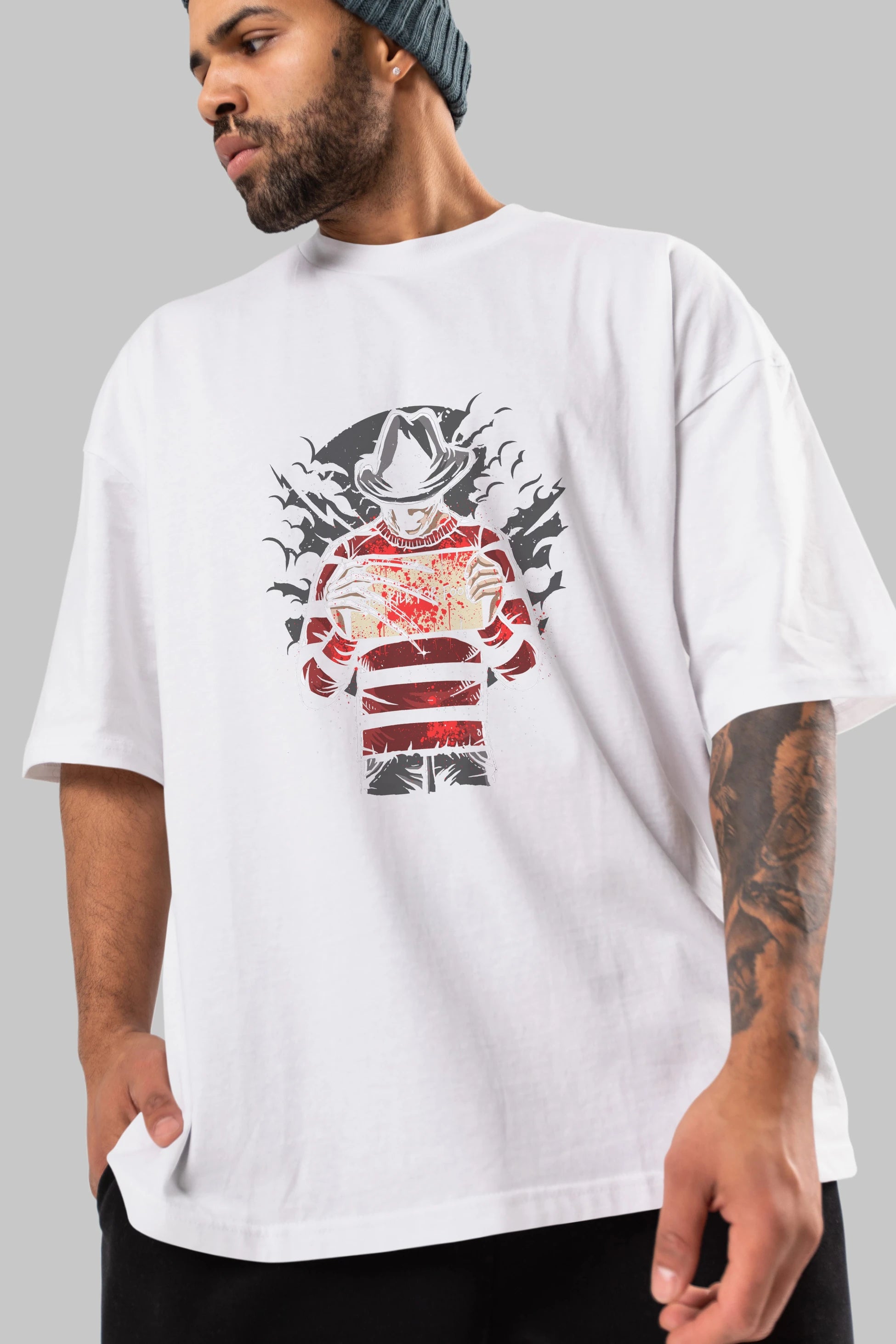 Freddy Will Kill For Food Ön Baskılı Oversize t-shirt Erkek Kadın Unisex %100 Pamuk tişort