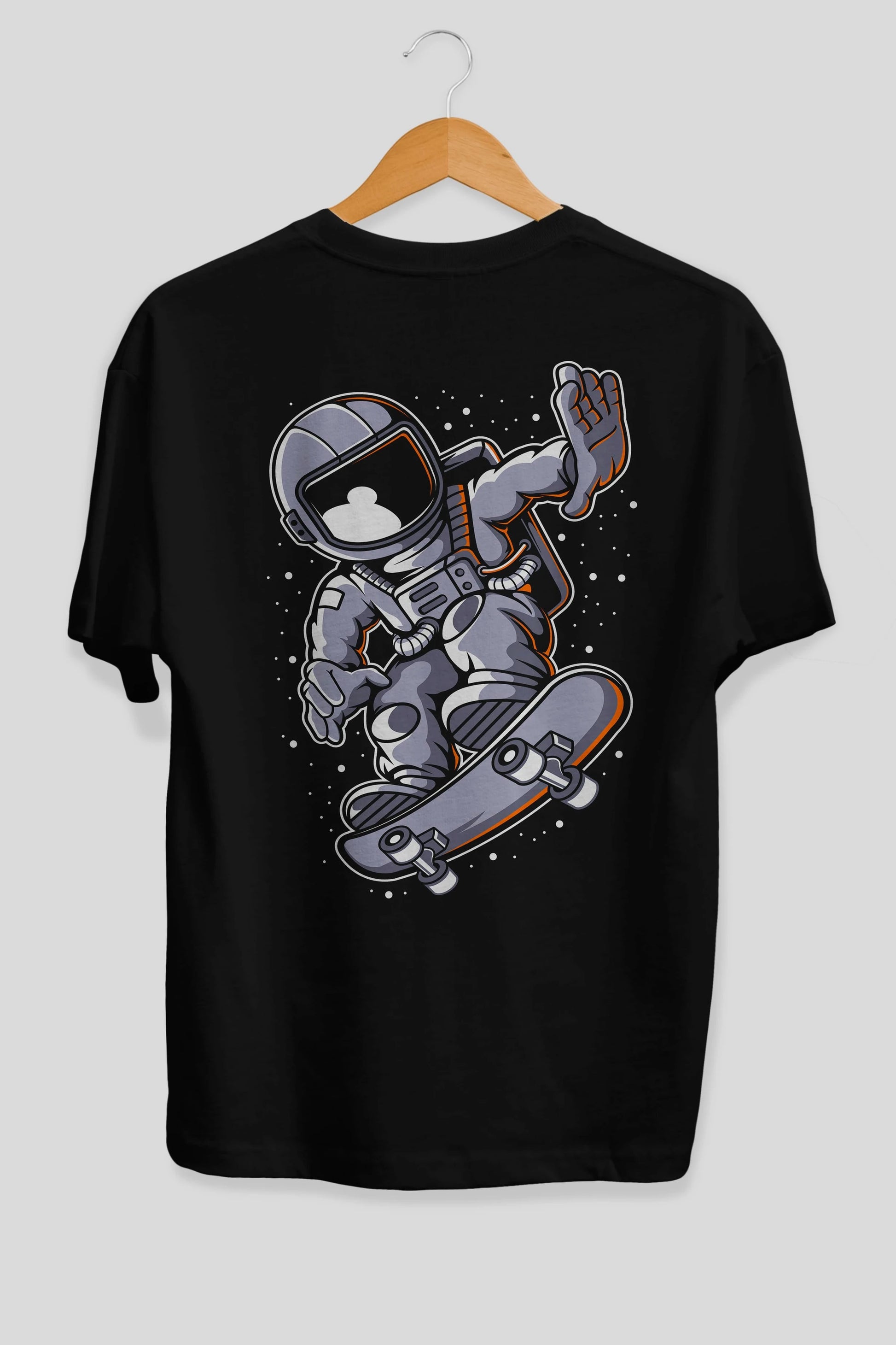 Astronaut Skateboard Arka Baskılı Oversize t-shirt Erkek Kadın Unisex