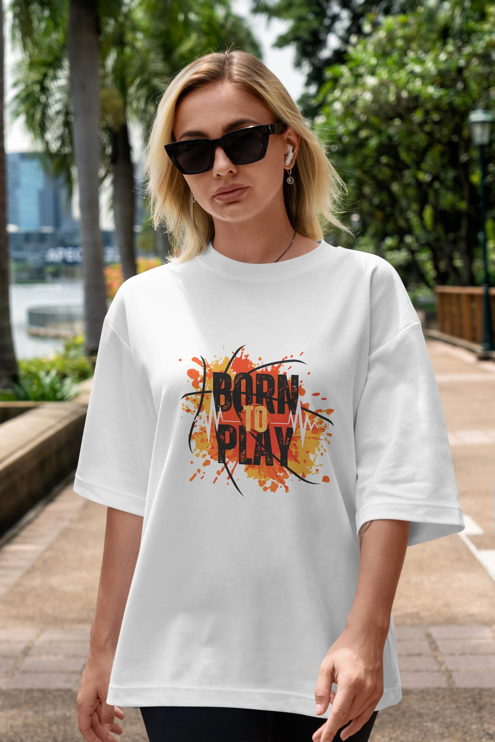 Born to Play Yazılı Ön Baskılı Oversize t-shirt Erkek Kadın Unisex