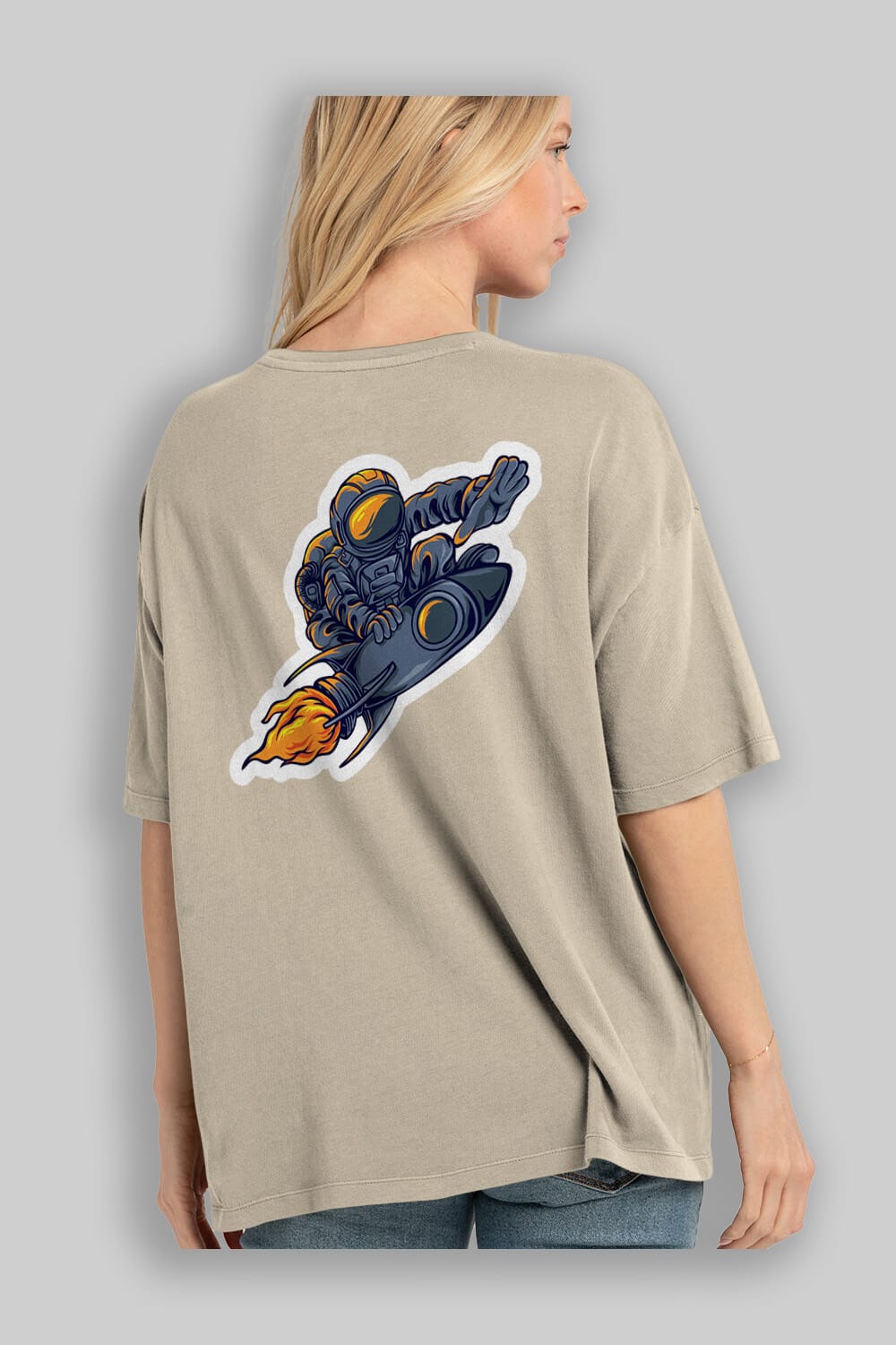 Astrocket Illustration Sticker Arka Baskılı Oversize t-shirt Erkek Kadın Unisex