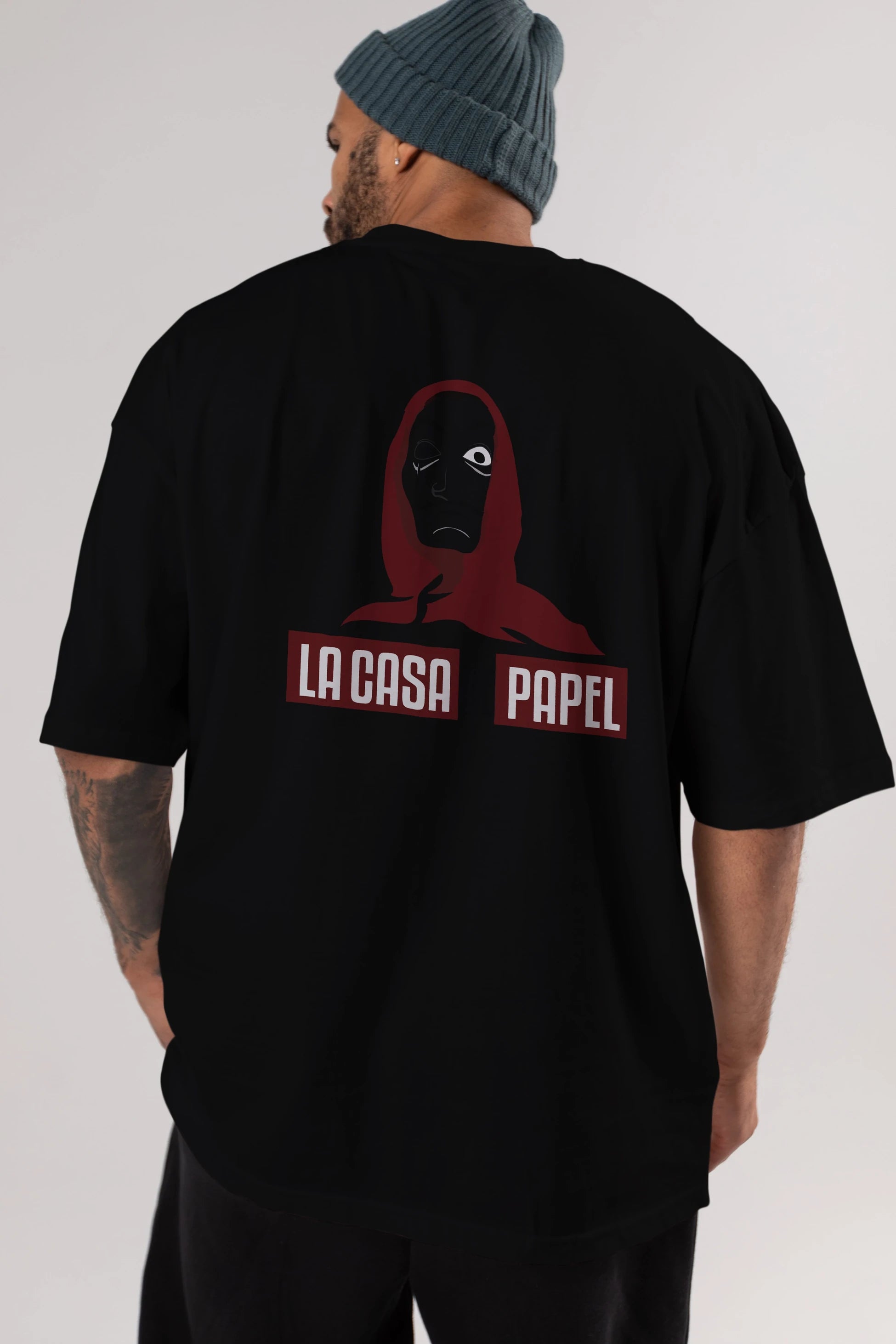La Casa De Papel (1) Arka Baskılı Oversize t-shirt Erkek Kadın Unisex %100 Pamuk Bisiklet Yaka tişort