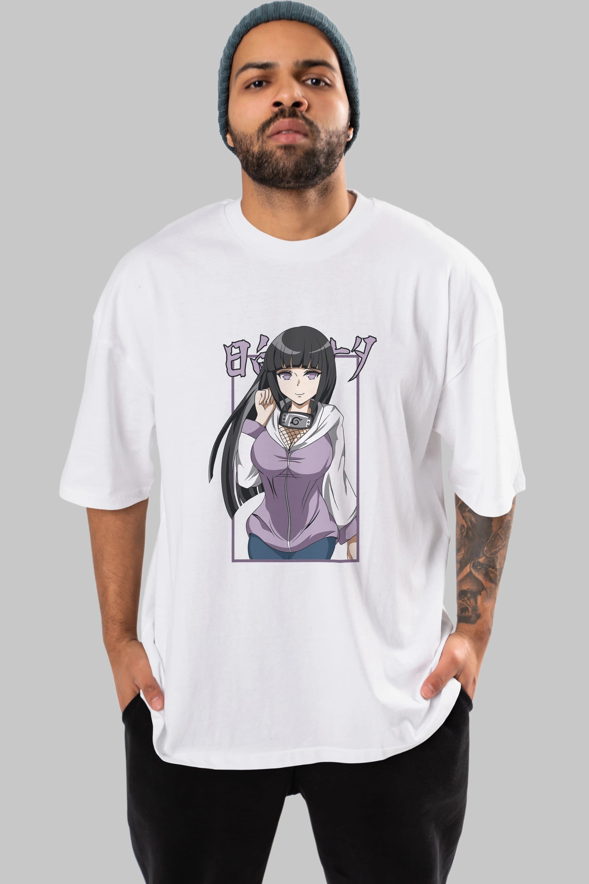 Hinata NARUTO Anime Ön Baskılı Oversize t-shirt %100 pamuk Erkek Kadın Unisex