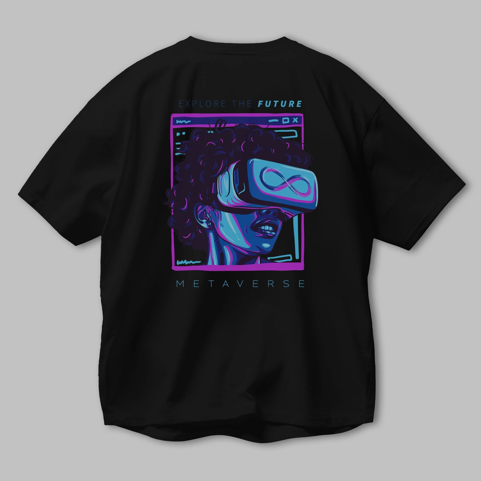 Metaverse Arka Baskılı Oversize t-shirt Erkek Kadın Unisex