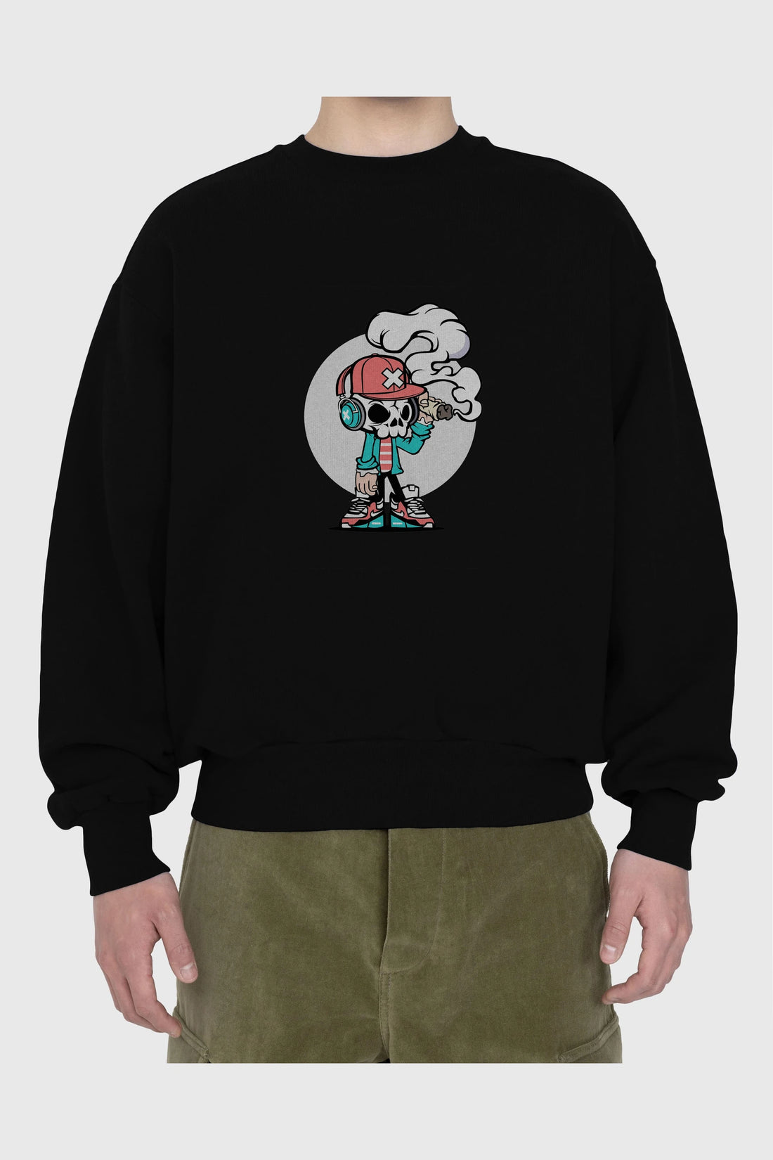 Skull Headphone Ön Baskılı Oversize Sweatshirt Erkek Kadın Unisex