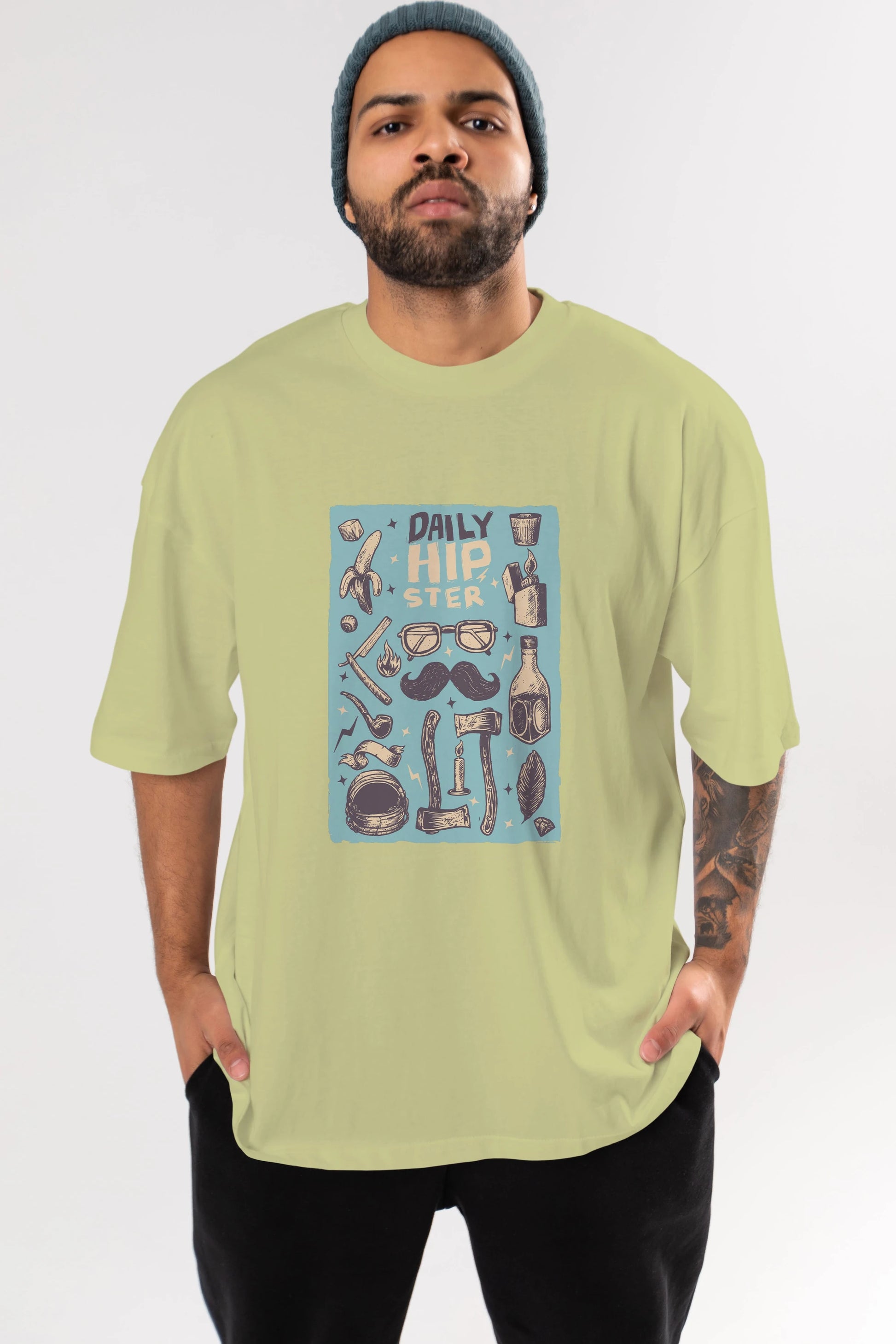 Hipster Ön Baskılı Oversize t-shirt Erkek Kadın Unisex %100 Pamuk tişort