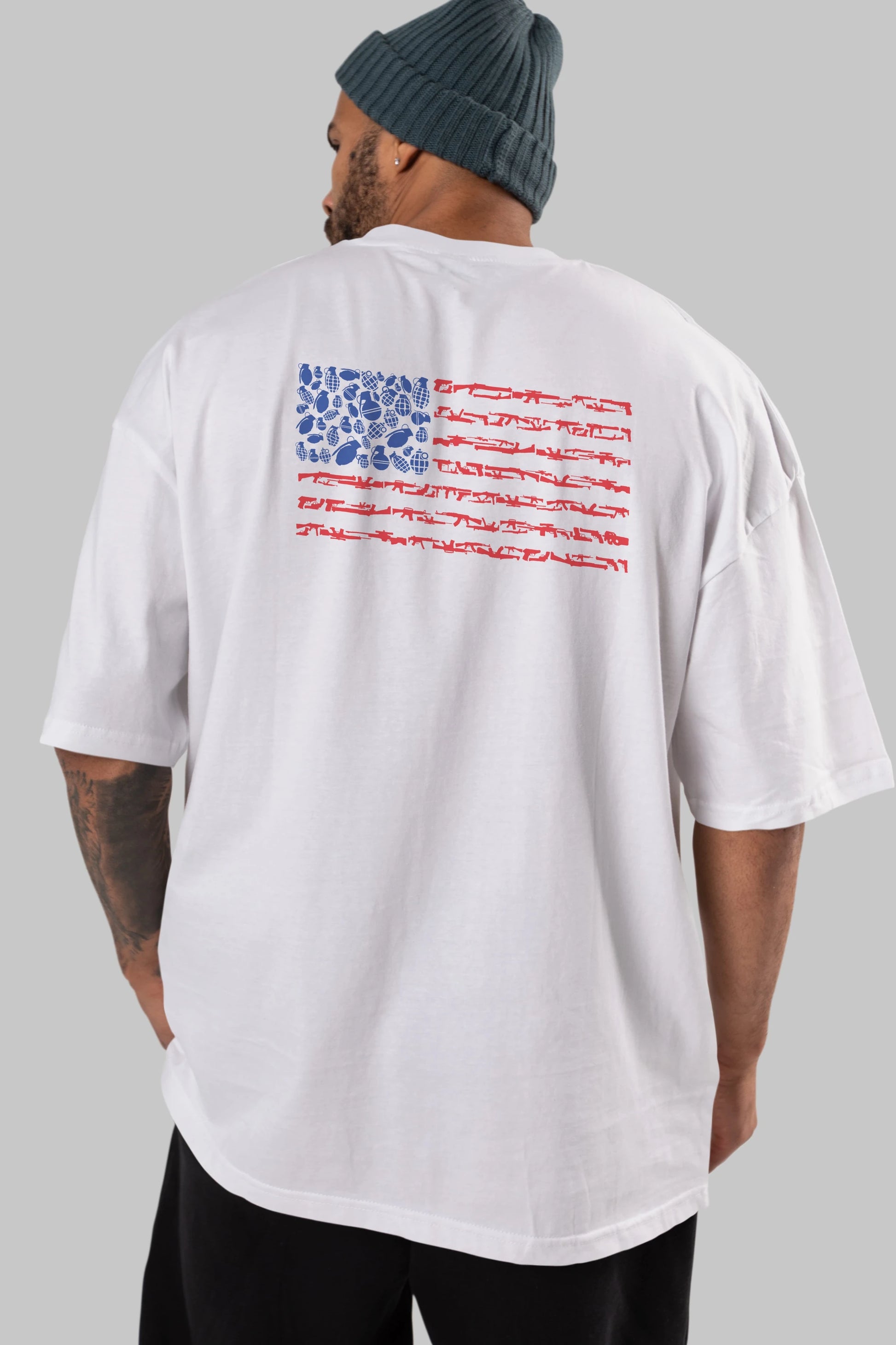 Weapon Flag Arka Baskılı Oversize t-shirt %100 pamuk Erkek Kadın Unisex