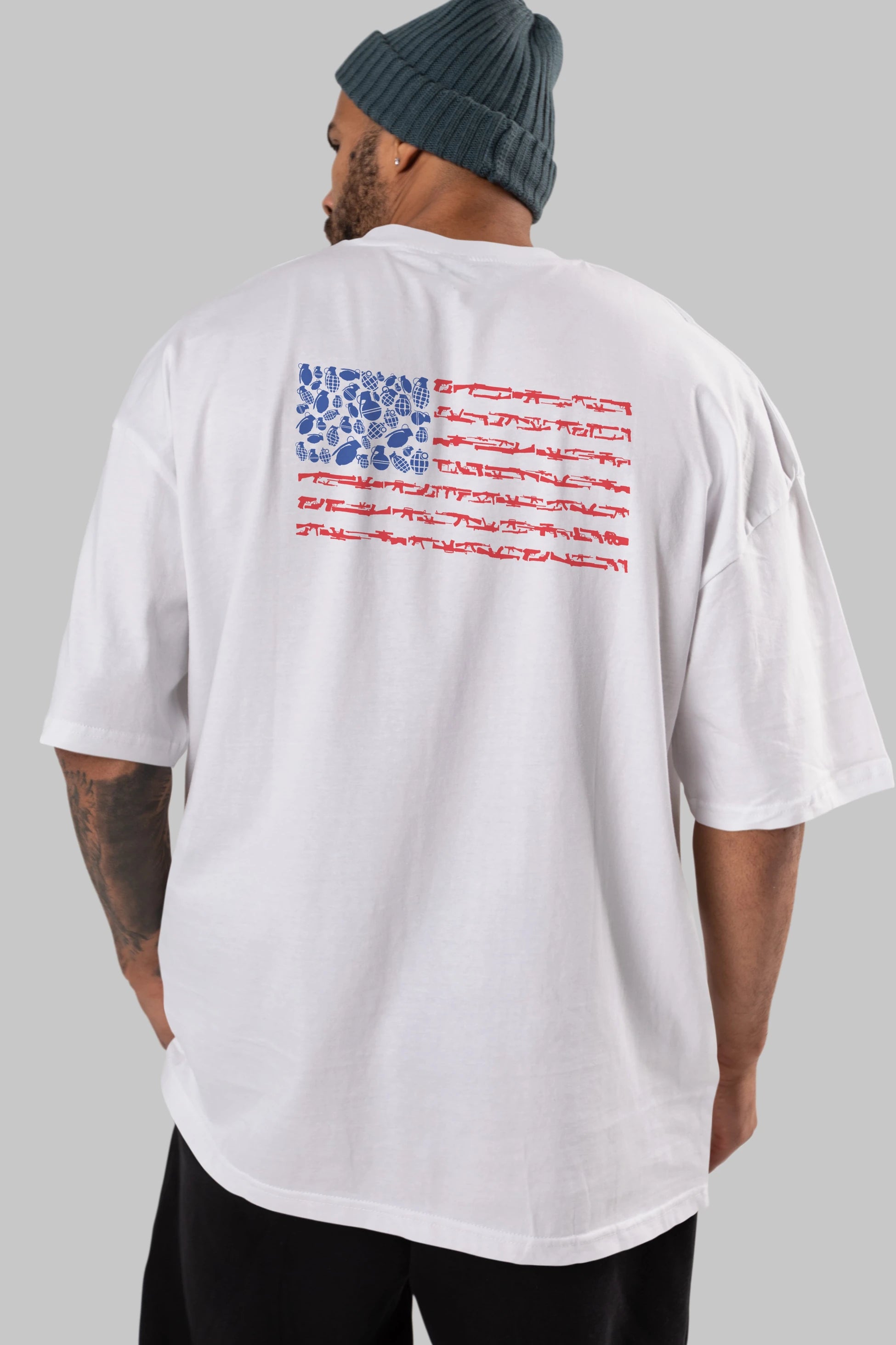 Weapon Flag Arka Baskılı Oversize t-shirt %100 pamuk Erkek Kadın Unisex