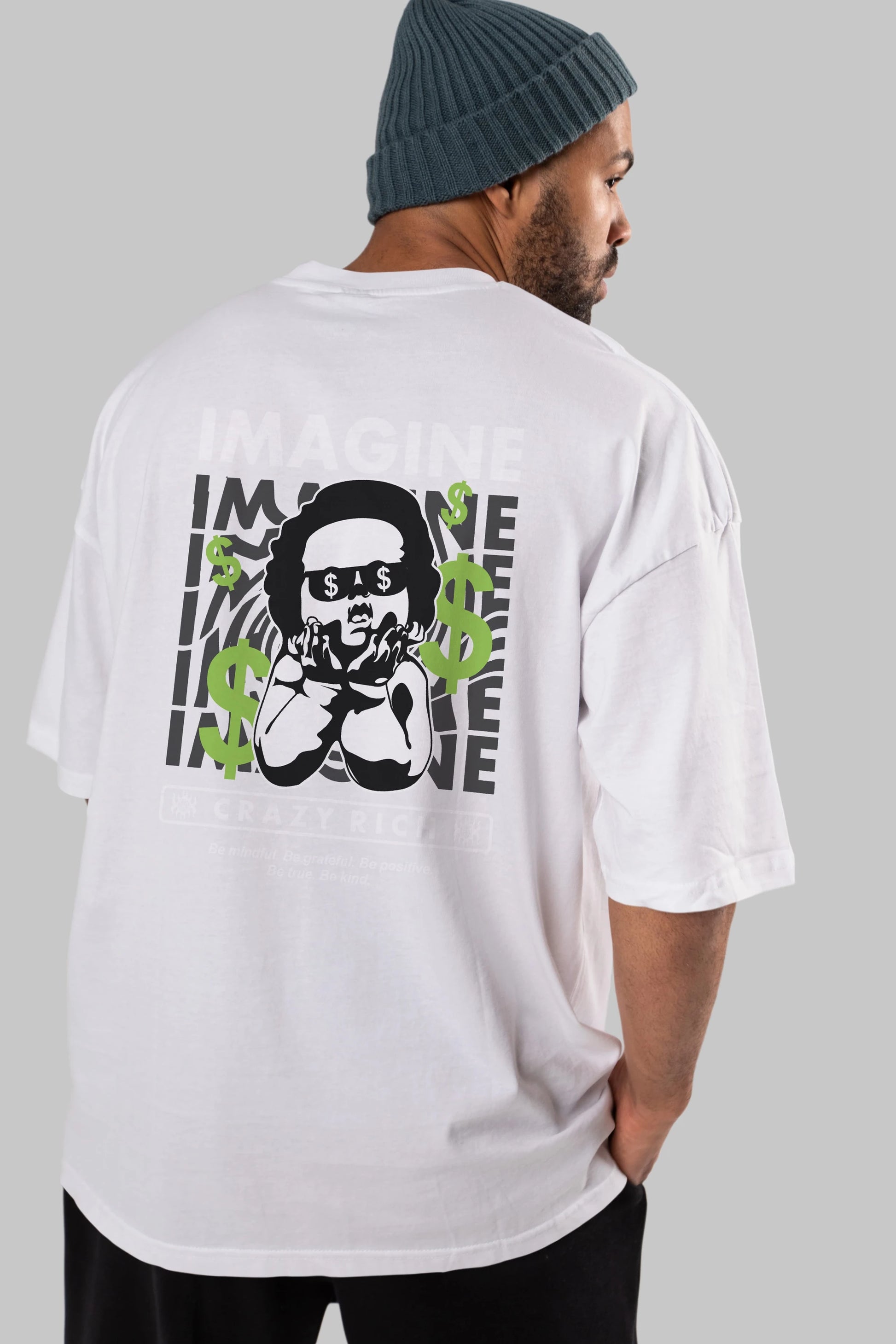 Imagine Crazy Rich Arka Baskılı Oversize t-shirt Erkek Kadın Unisex