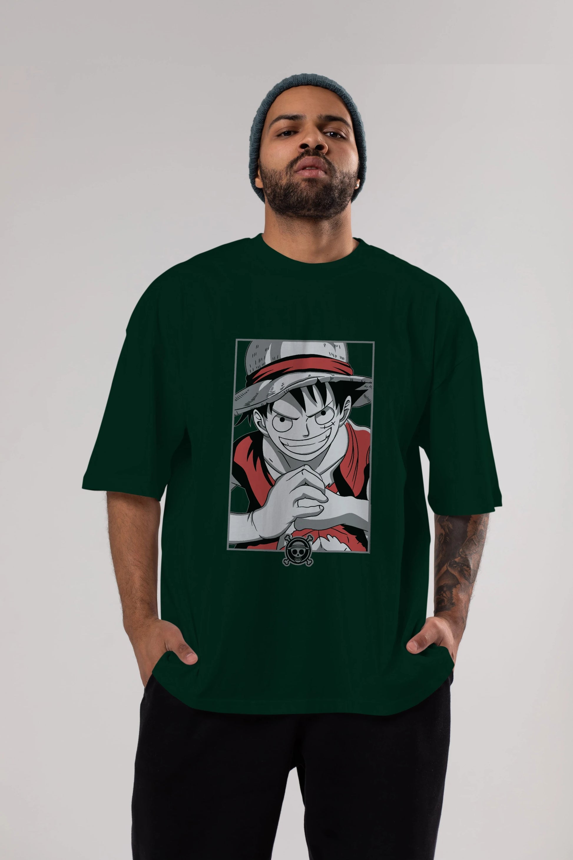 LUFF D. MONKEY OnePiece Anime Ön Baskılı Oversize t-shirt %100 pamuk Erkek Kadın Unisex