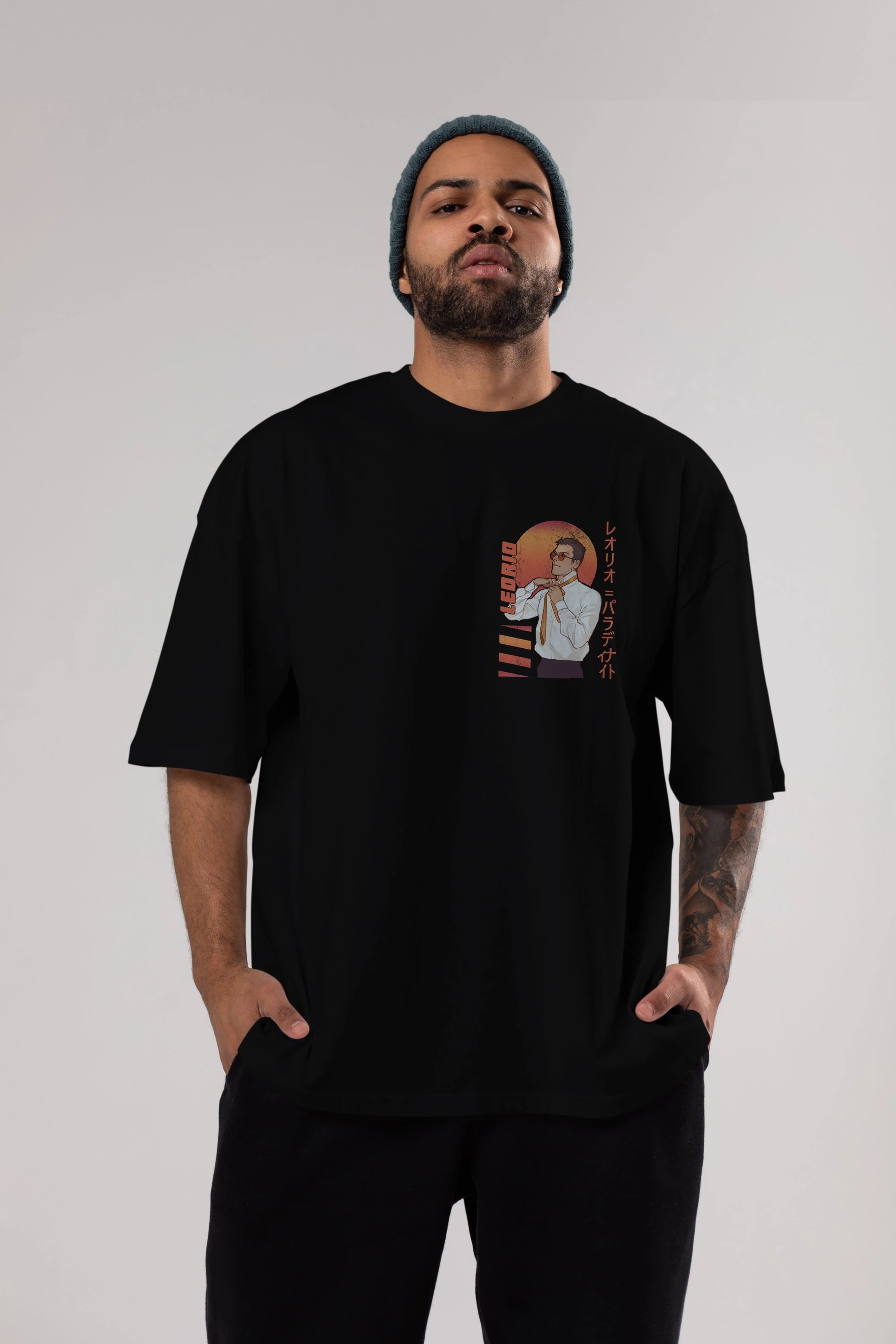 Leorio Paladiknight 5 (2) Ön Sol Baskılı Oversize t-shirt Erkek Kadın Unisex %100 Pamuk Bisiklet Yaka tişort