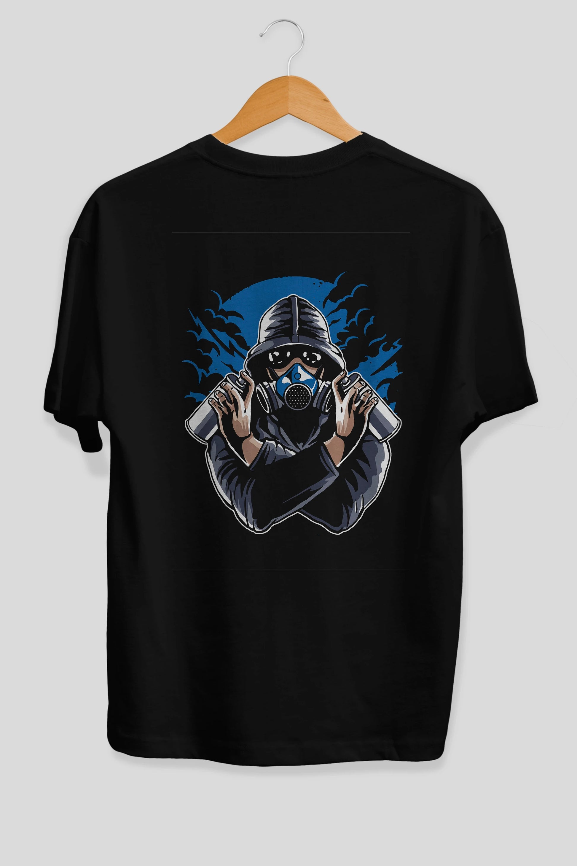 Graffiti Gasmask Arka Baskılı Oversize t-shirt Erkek Kadın Unisex %100 Pamuk
