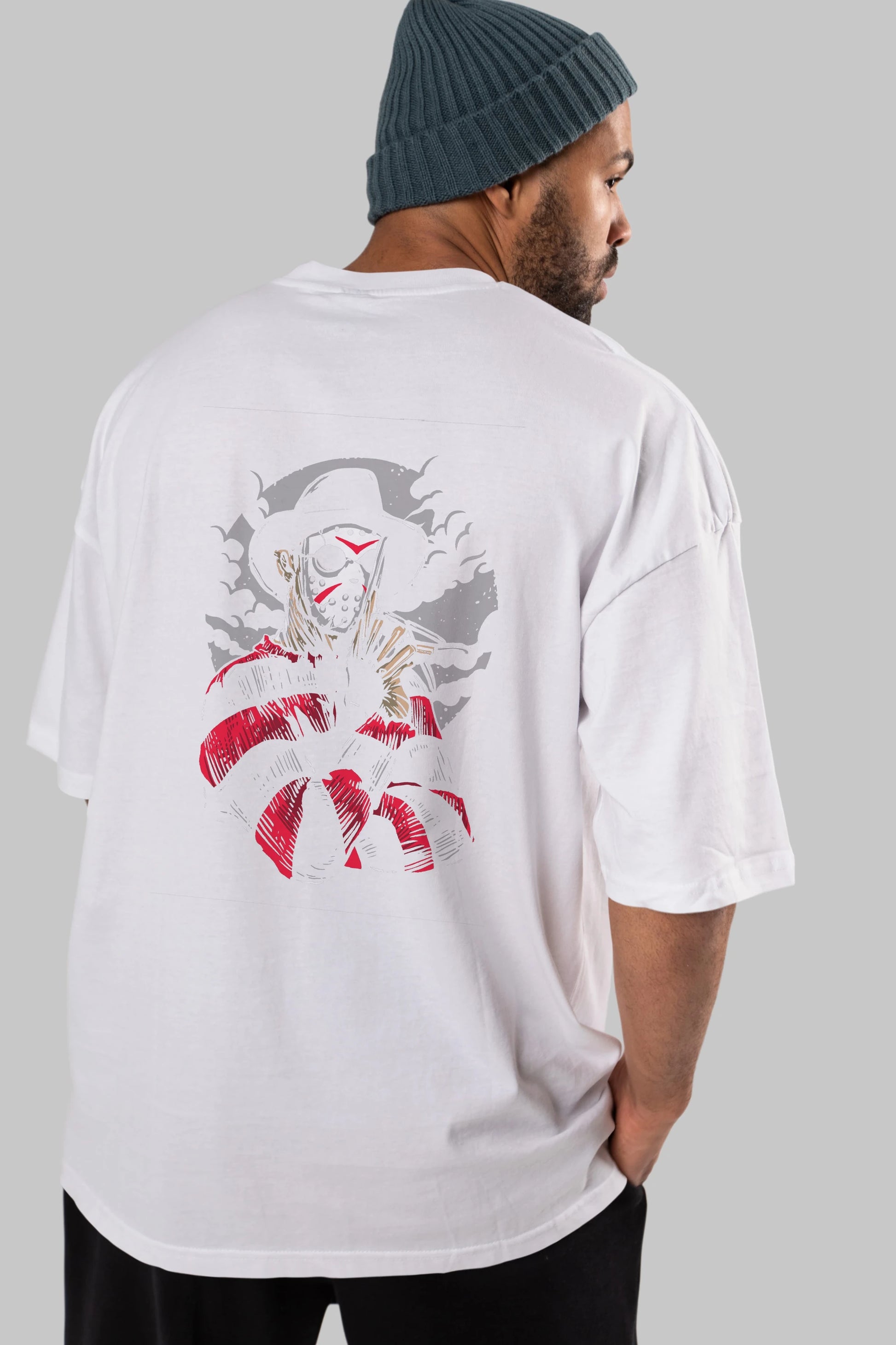 Freddy VS Jason (2) Arka Baskılı Oversize t-shirt Erkek Kadın Unisex %100 Pamuk
