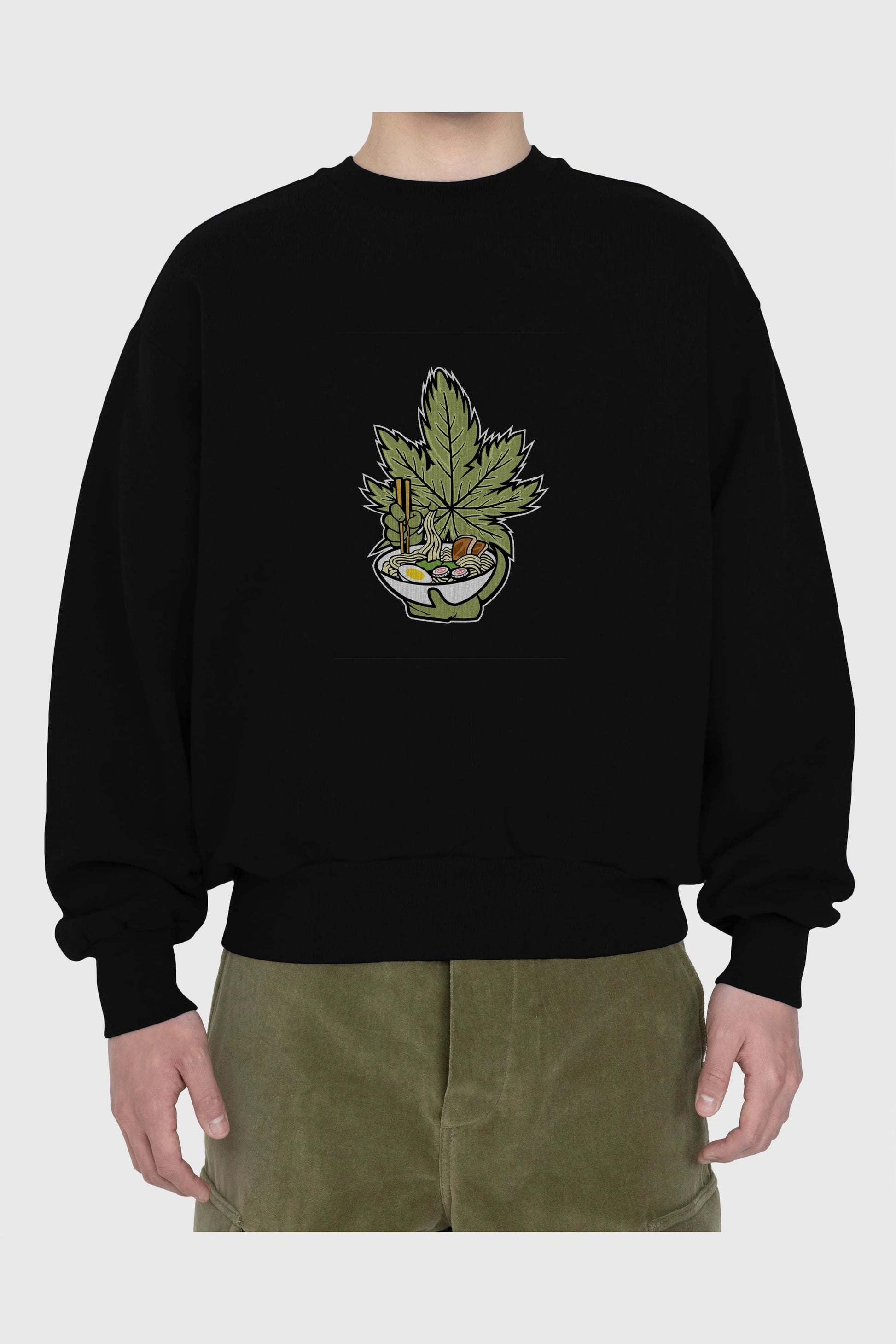 Weed Ramen Ön Baskılı Oversize Sweatshirt Erkek Kadın Unisex