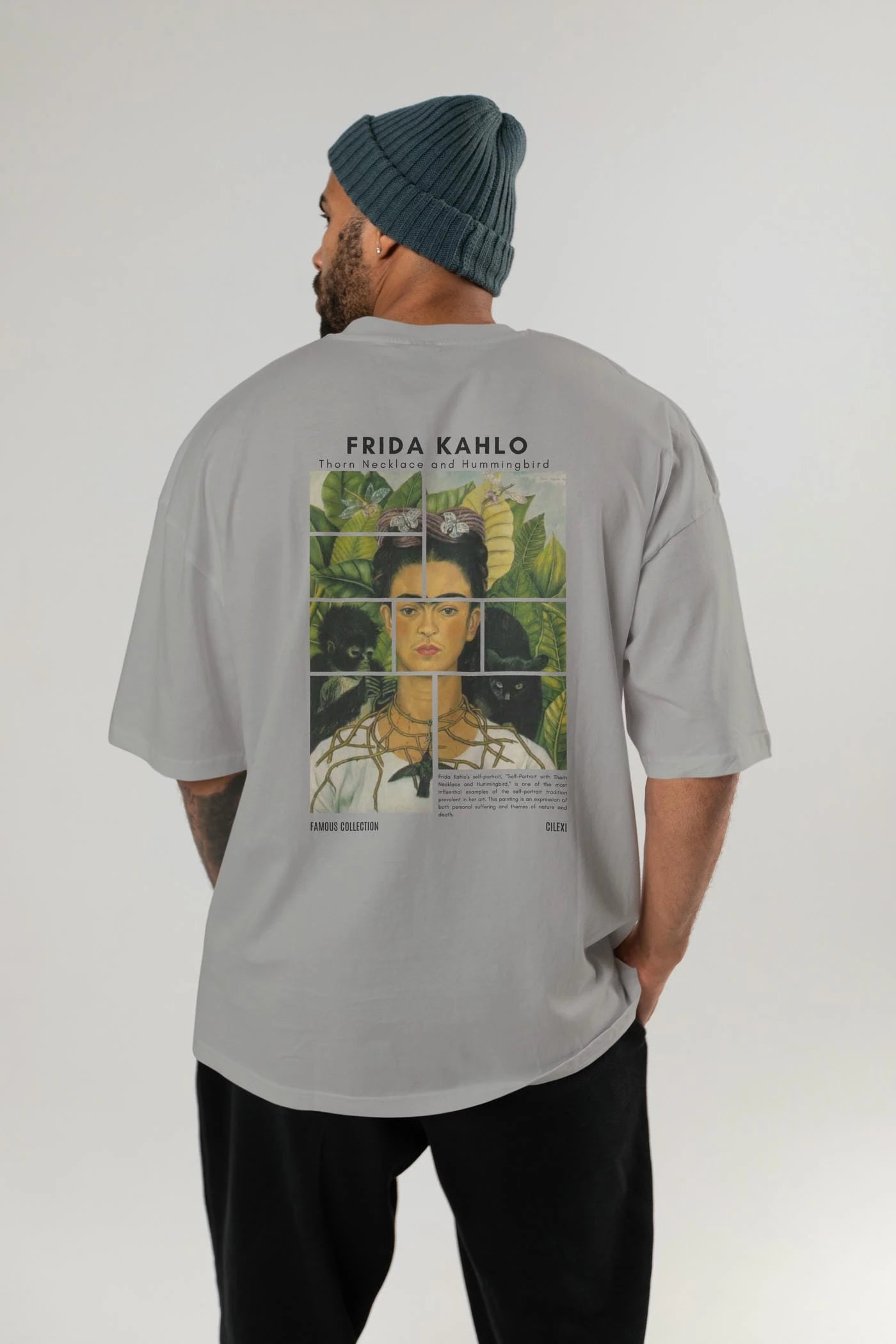 Frida Kahlo Arka Baskılı Oversize t-shirt Erkek Kadın Bisiklet Yaka Pamuk tişort