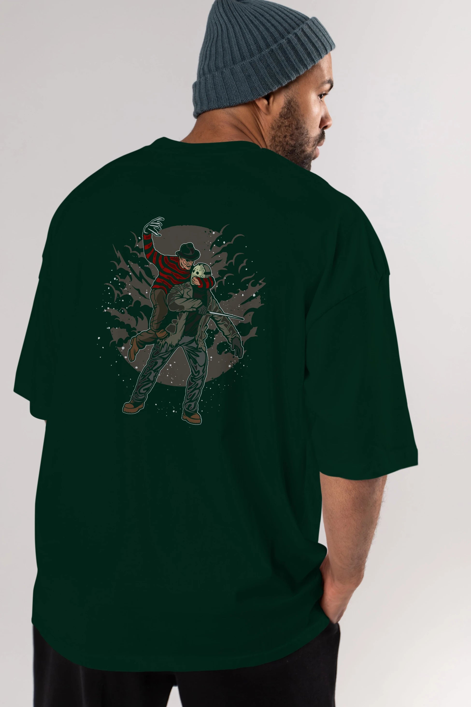 FREDDY VS JASON Arka Baskılı Oversize t-shirt Erkek Kadın Unisex %100 Pamuk