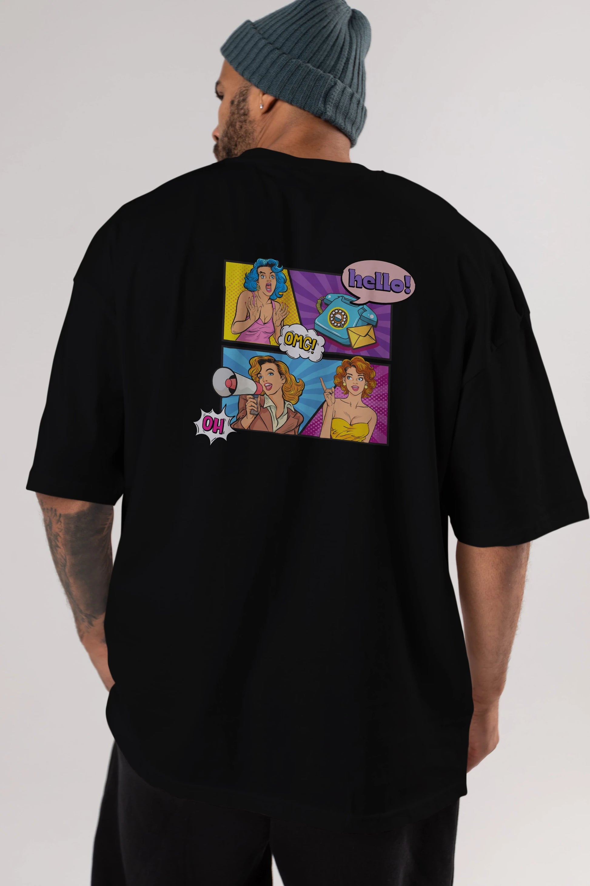 Hello OMG Arka Baskılı Oversize t-shirt Erkek Kadın Unisex