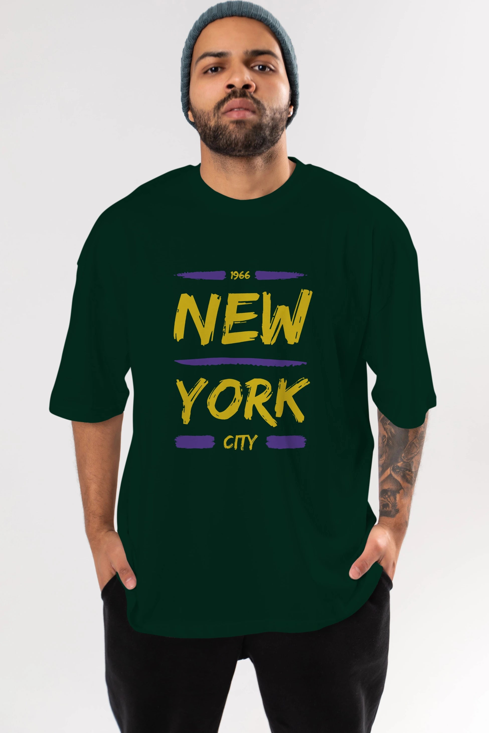 New York City 2 Ön Baskılı Oversize t-shirt Erkek Kadın Unisex
