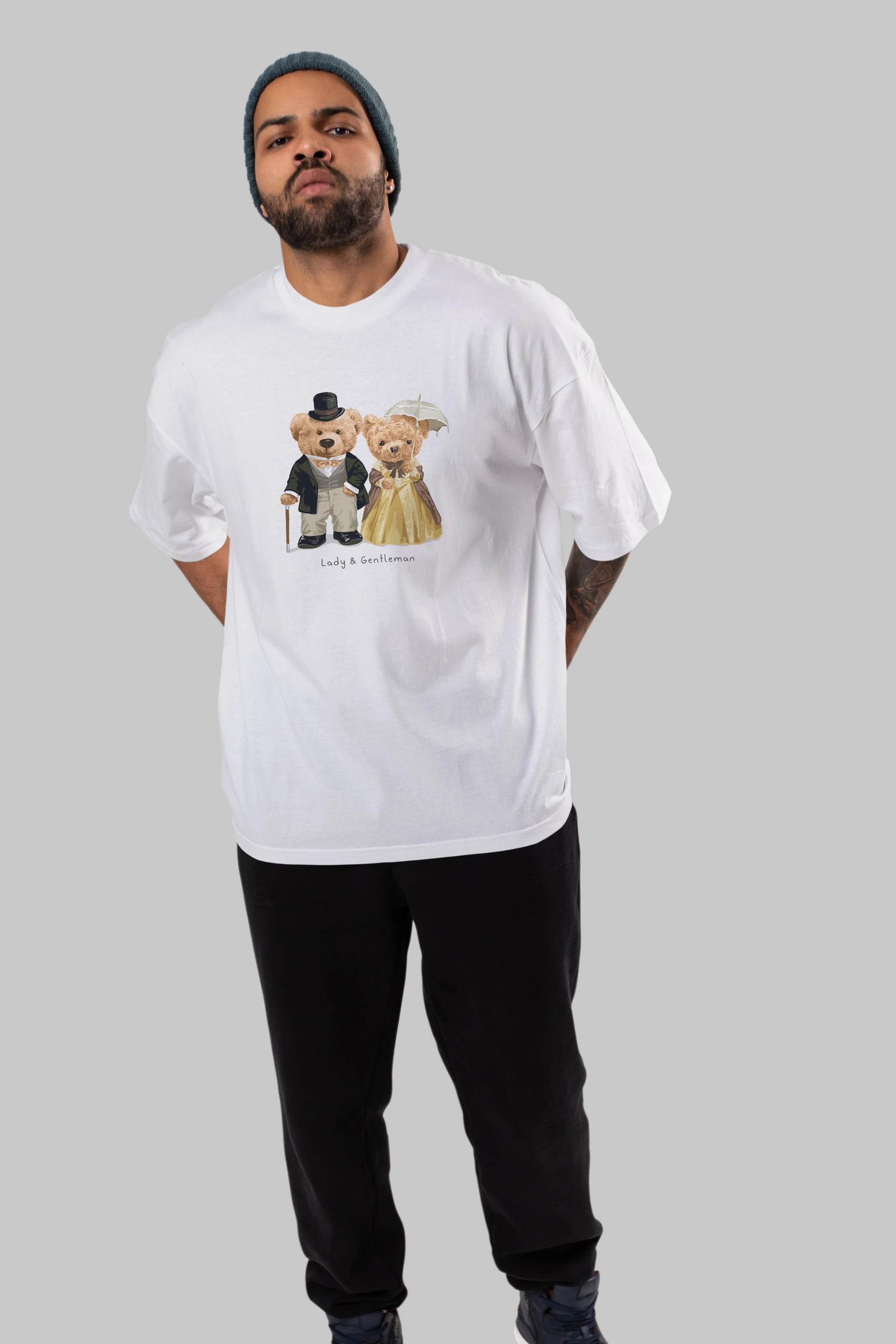 Teddy Bear Couple Ön Baskılı Oversize t-shirt Erkek Kadın Unisex %100 Pamuk