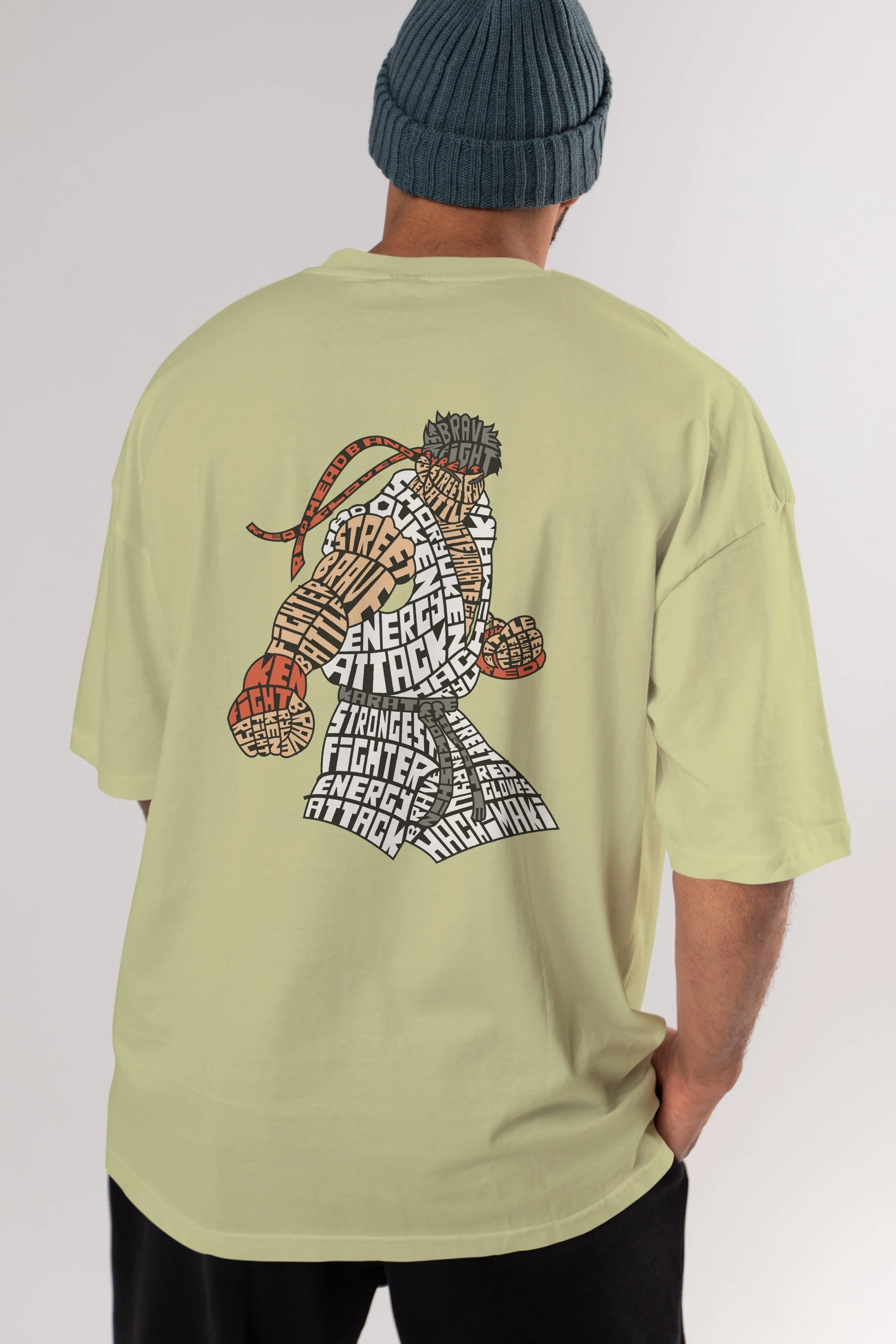Hadouken Arka Baskılı Oversize t-shirt %100 pamuk Erkek Kadın Unisex