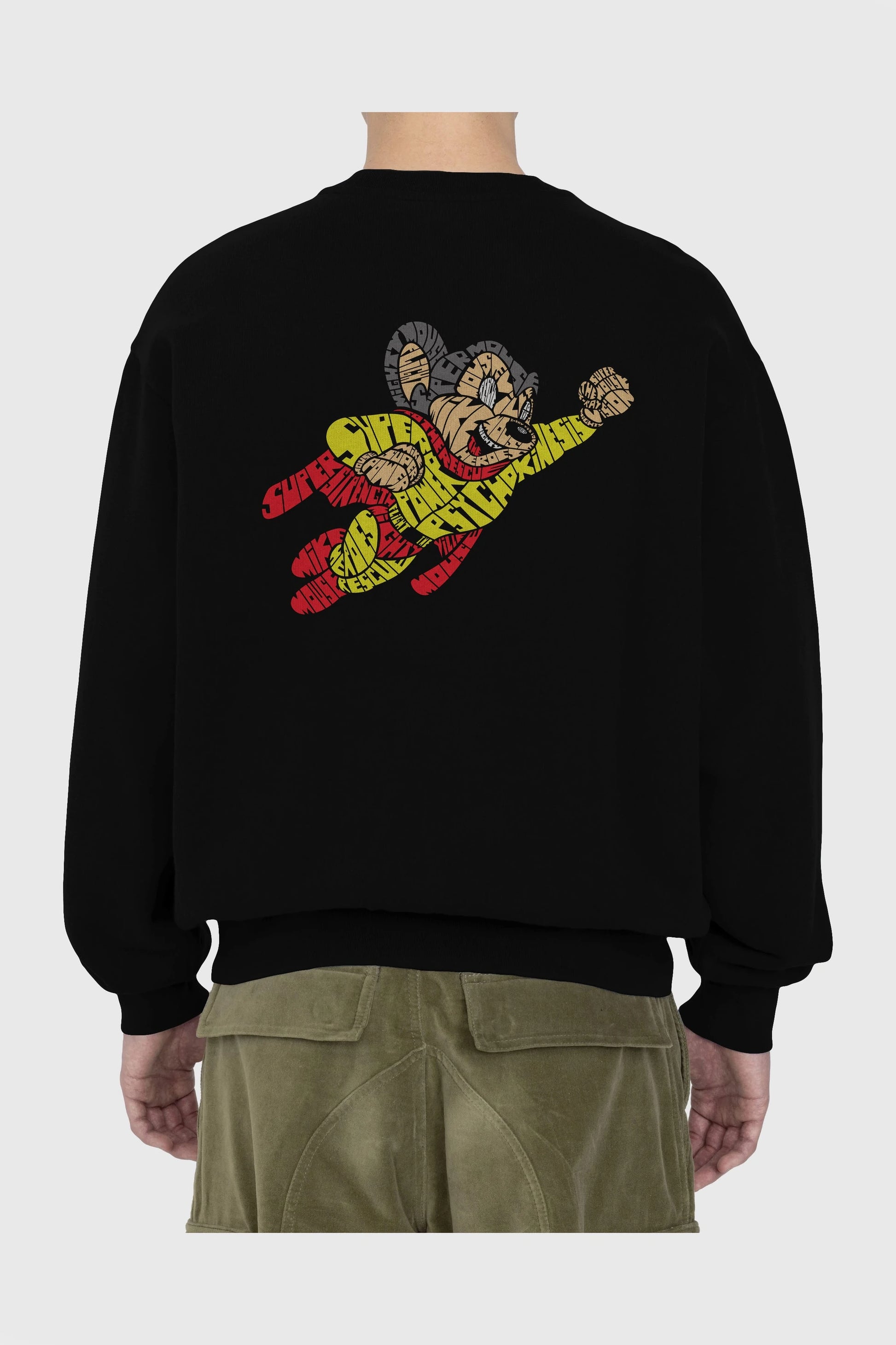 Mighty Mouse Arka Baskılı Oversize Sweatshirt Erkek Kadın Unisex