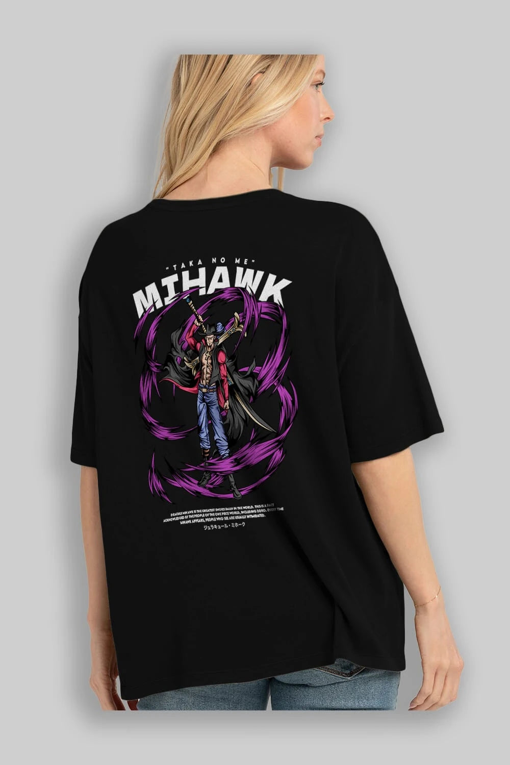 Mihawk Anime Arka Baskılı Oversize t-shirt Erkek Kadın Unisex