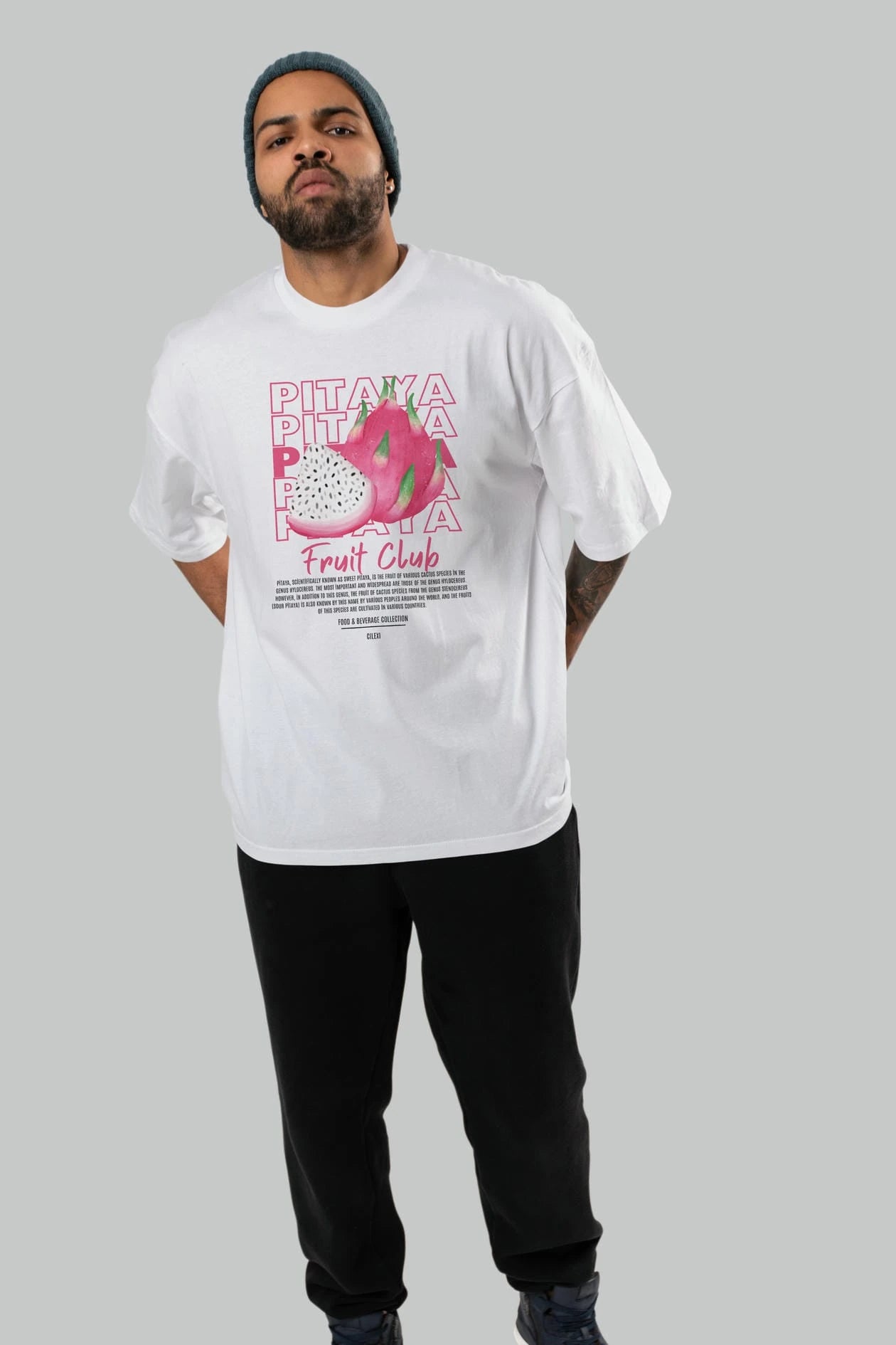 Pitaya Ön Baskılı Oversize t-shirt Erkek Kadın Pamuk Bisiklet Yaka tişort