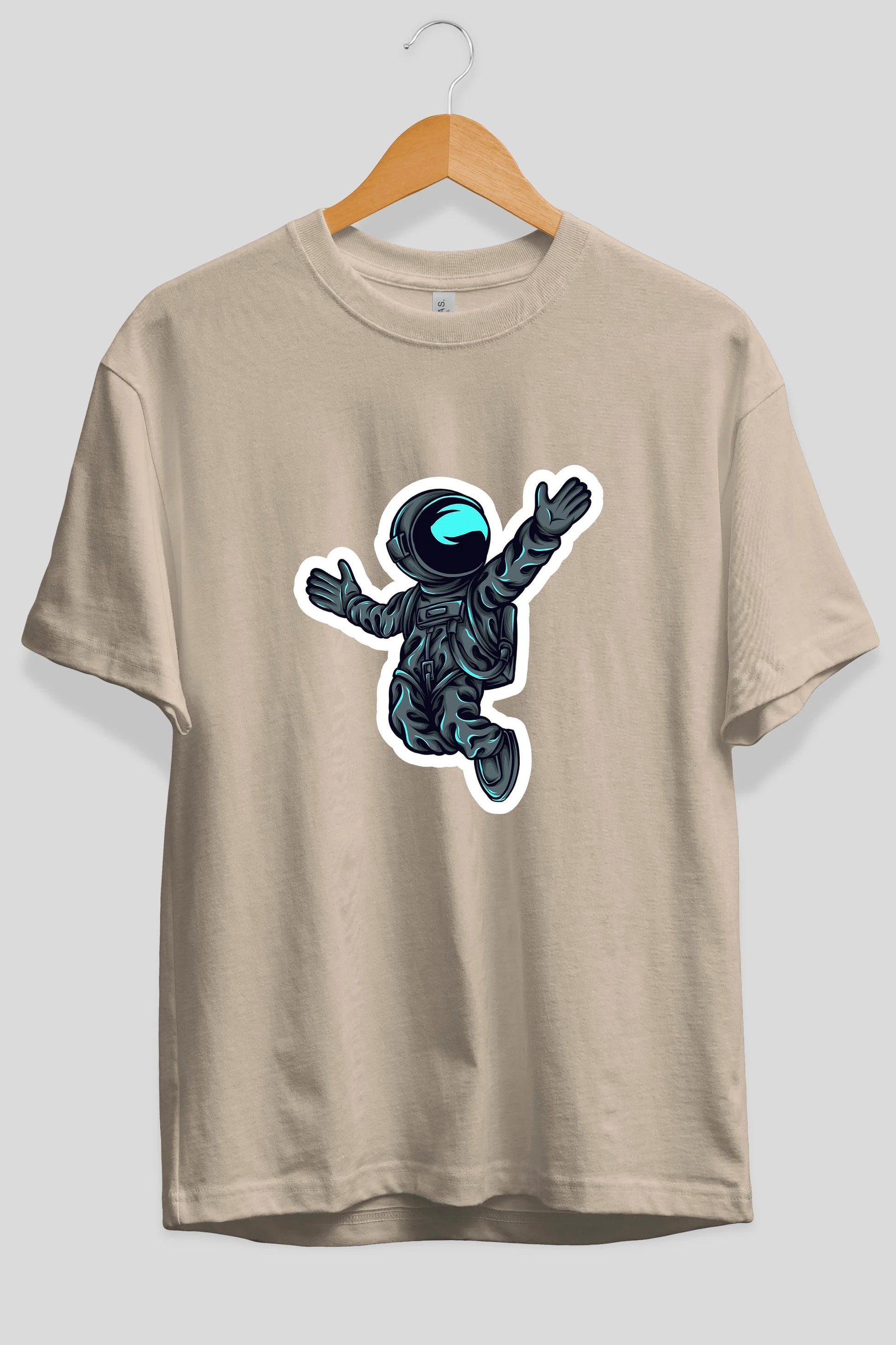 Happy Astronaut Sticker Ön Baskılı Oversize t-shirt Erkek Kadın Unisex