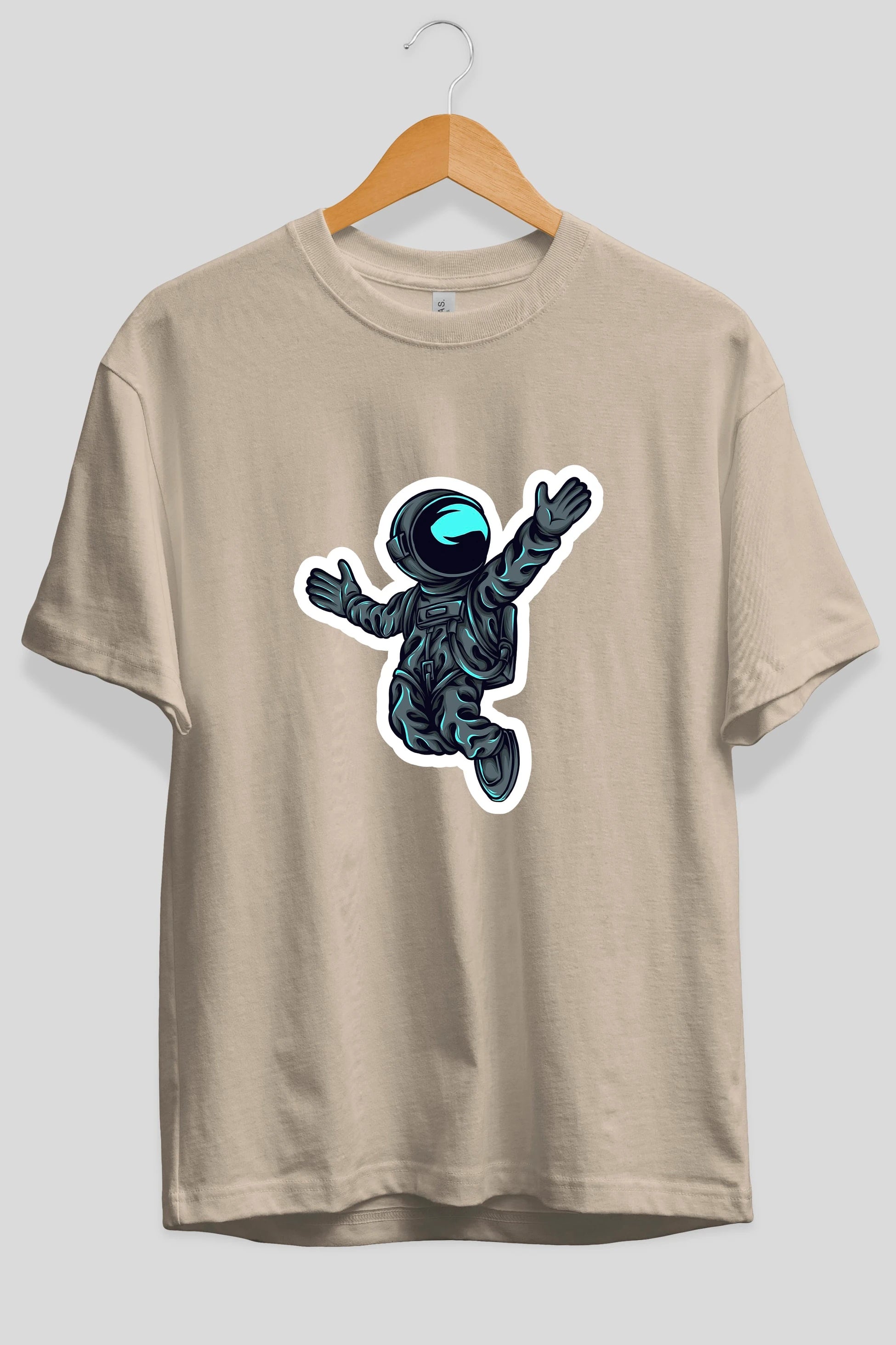 Happy Astronaut Sticker Ön Baskılı Oversize t-shirt Erkek Kadın Unisex