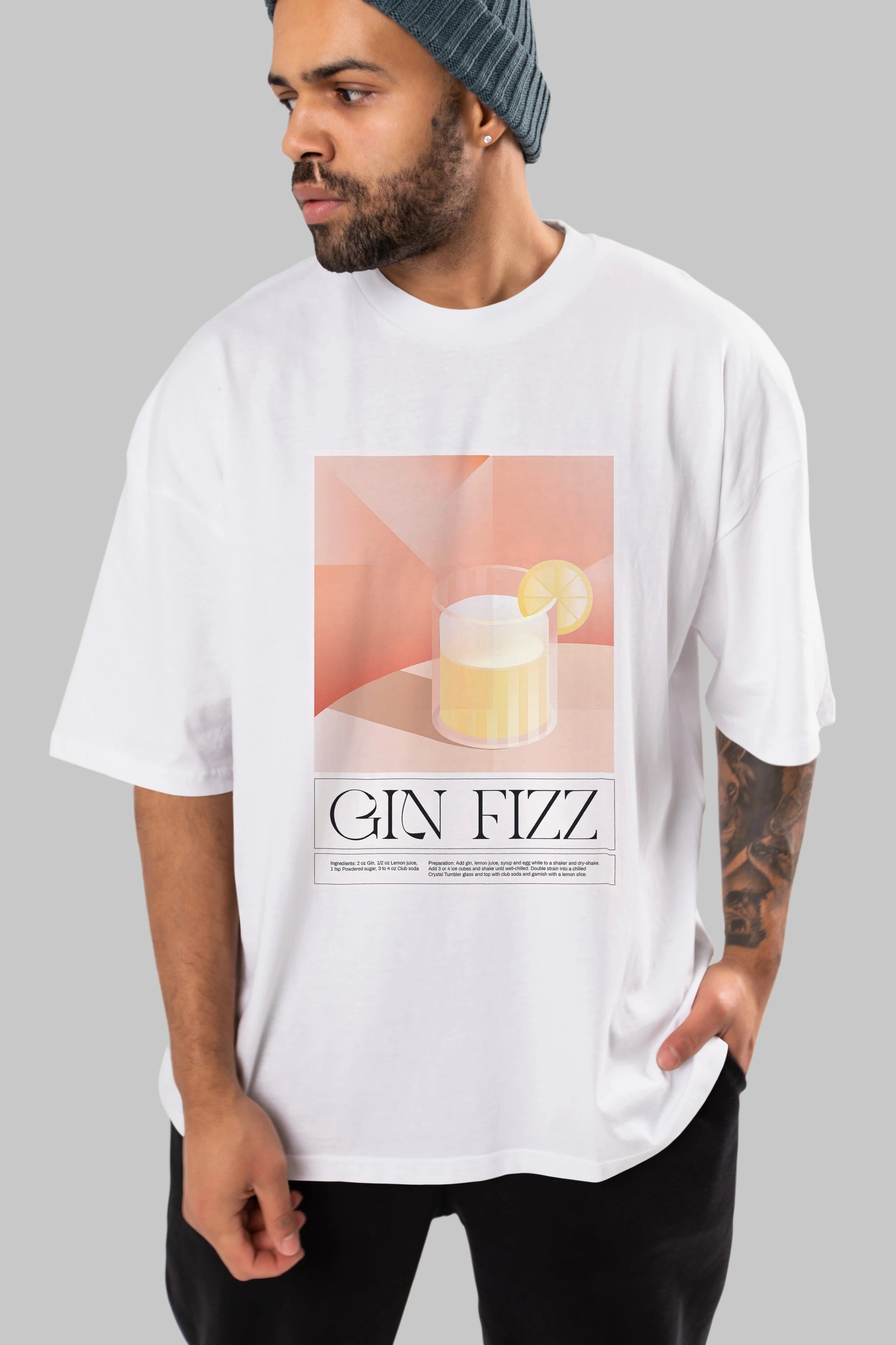 Gin Fizz Ön Baskılı Oversize t-shirt Erkek Kadın Unisex %100 Pamuk Bisiklet Yaka tişort