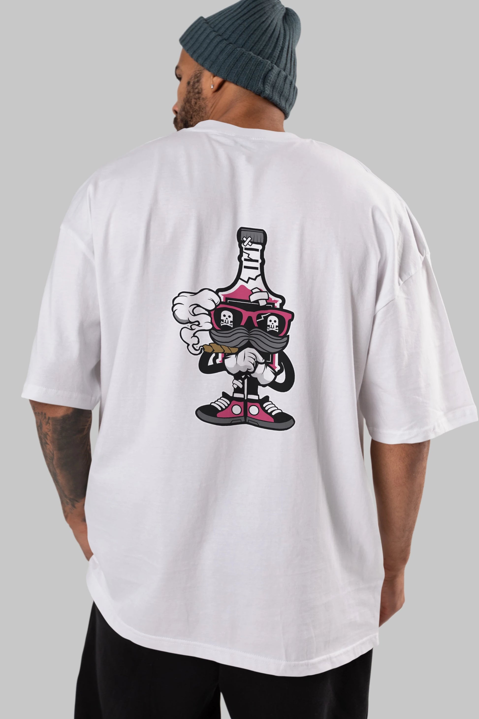 Vodka Bottle Arka Baskılı Oversize t-shirt Erkek Kadın Unisex %100 Pamuk tişort