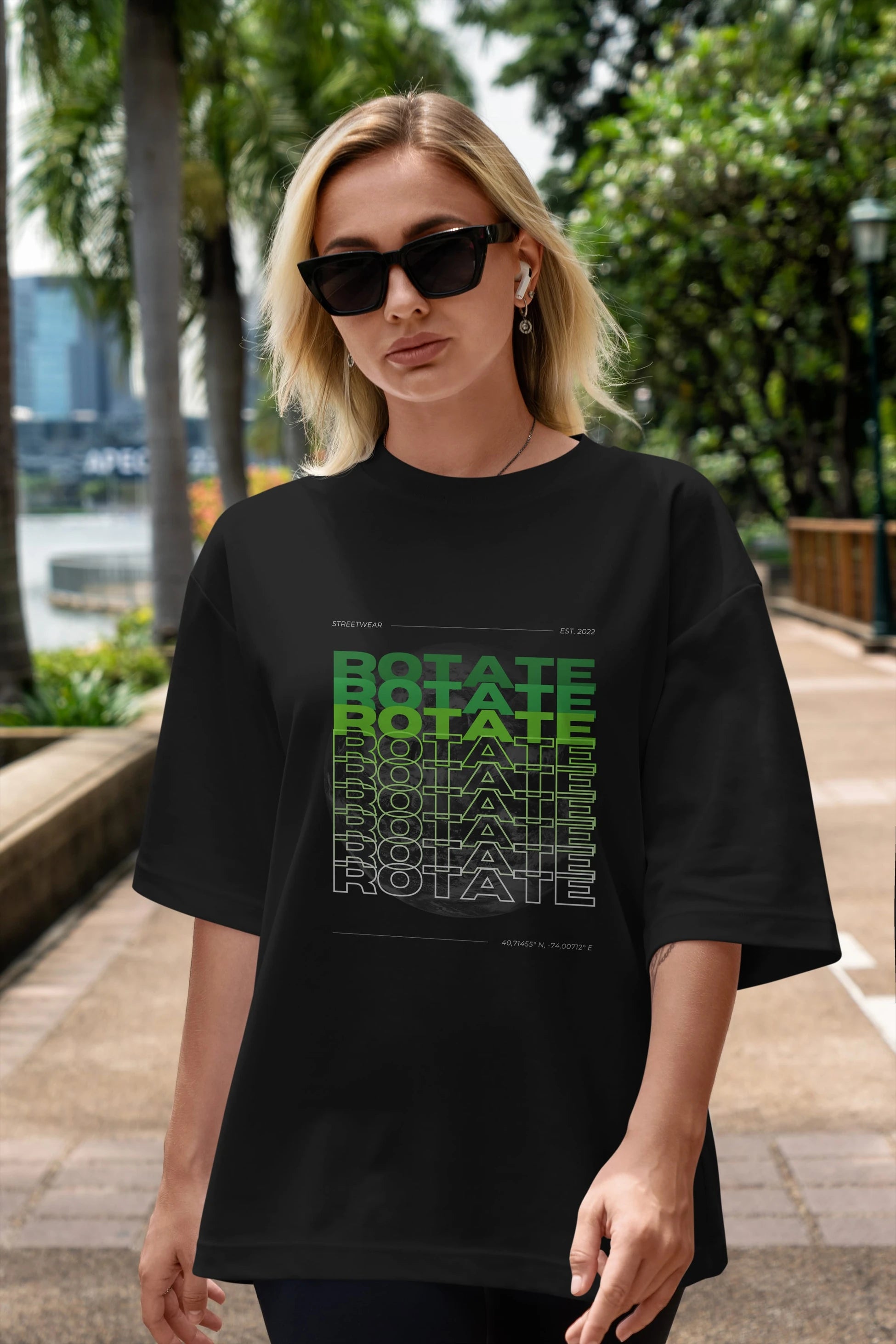 Rotate Yazılı Ön Baskılı Oversize t-shirt Erkek Kadın Unisex